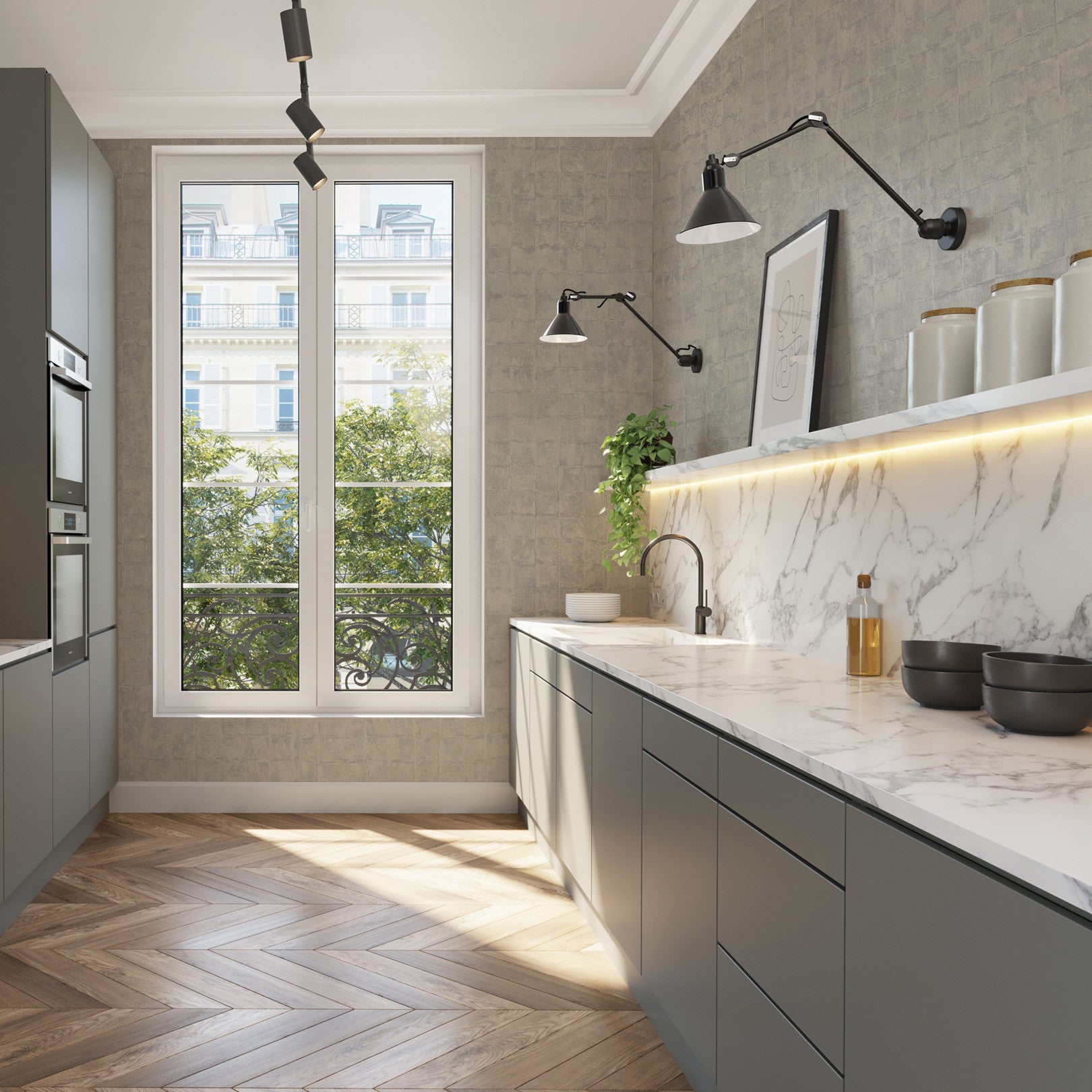 Struktur-Tapete, die Fliesen imitiert FAENZA - GALET grau-beige