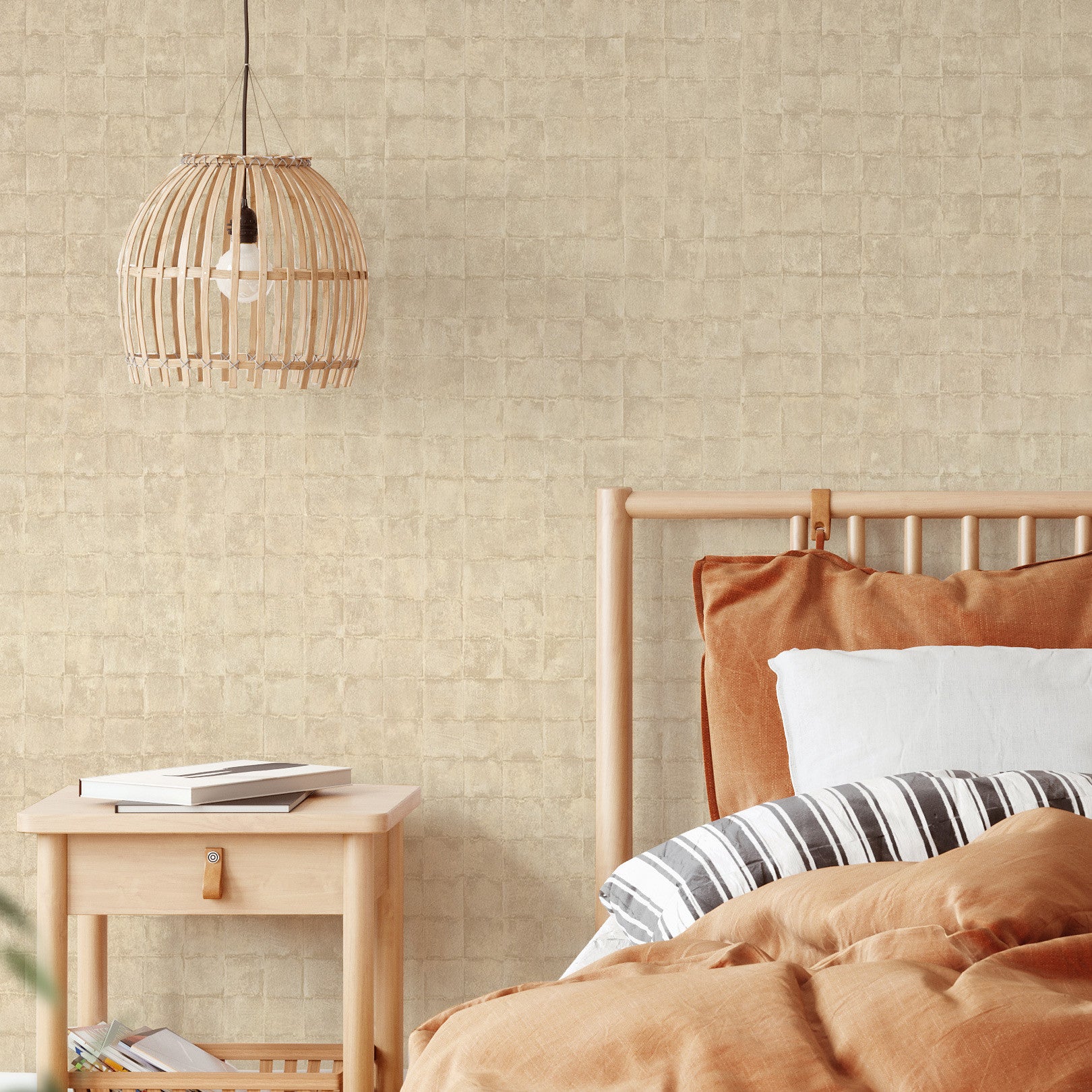 Structural wallpaper imitating tiles FAENZA - SABLE beige