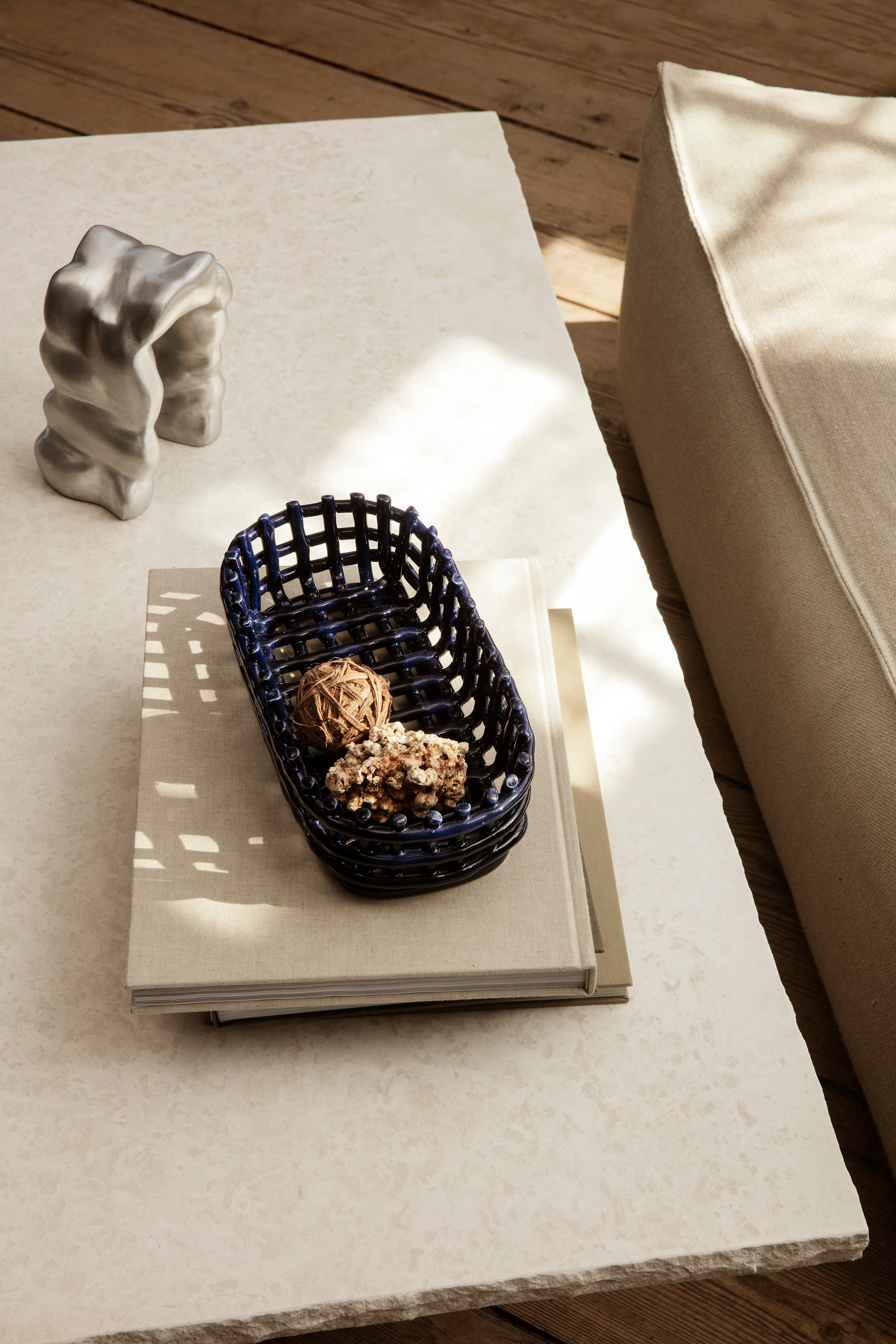 Koszyk CERAMIC BASKET OVAL niebieski