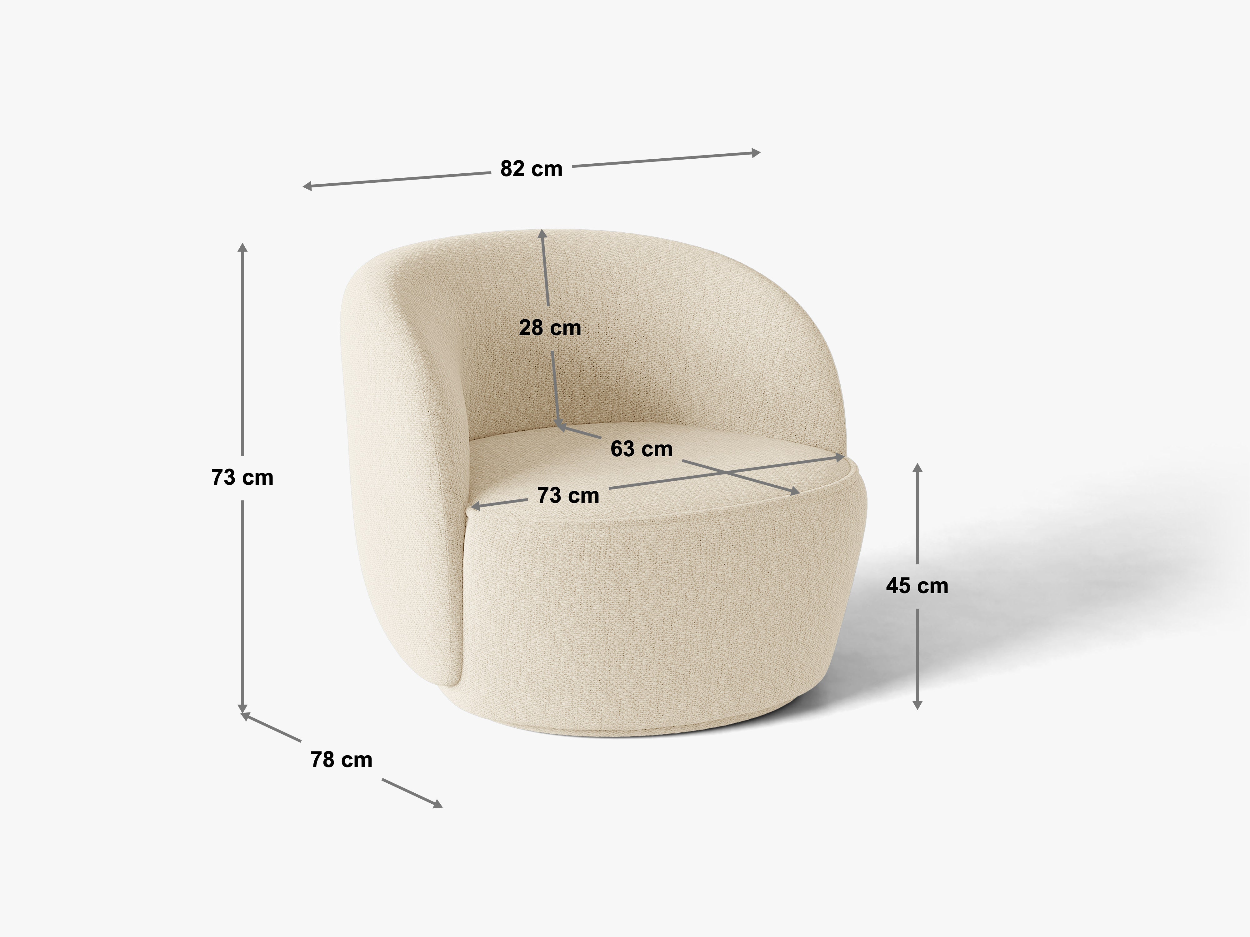 Fotel JONAS – rysunek techniczny z wymiarami