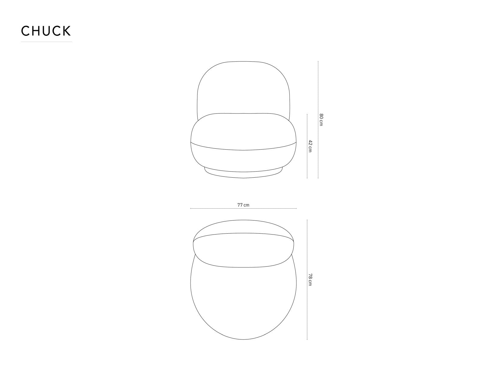 Fotel obrotowy CHUCK – rysunek techniczny z wymiarami