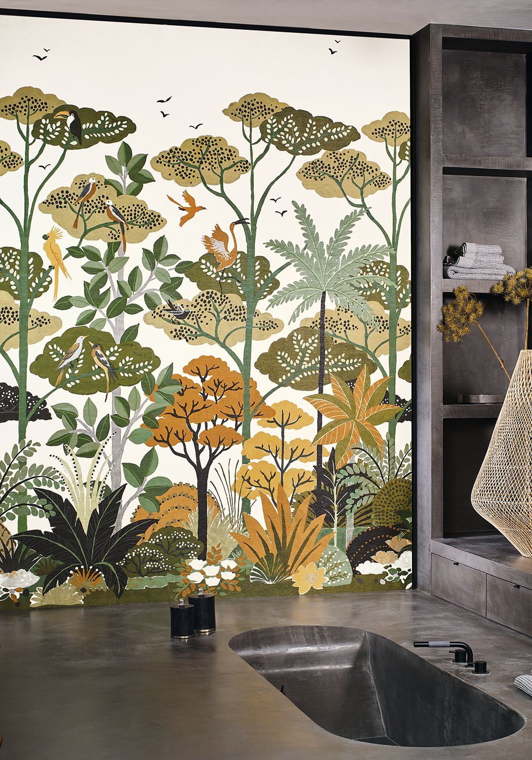 Wandmural mit pflanzlichem Motiv von KANDY - BLANC/KAKI weiß mit khaki