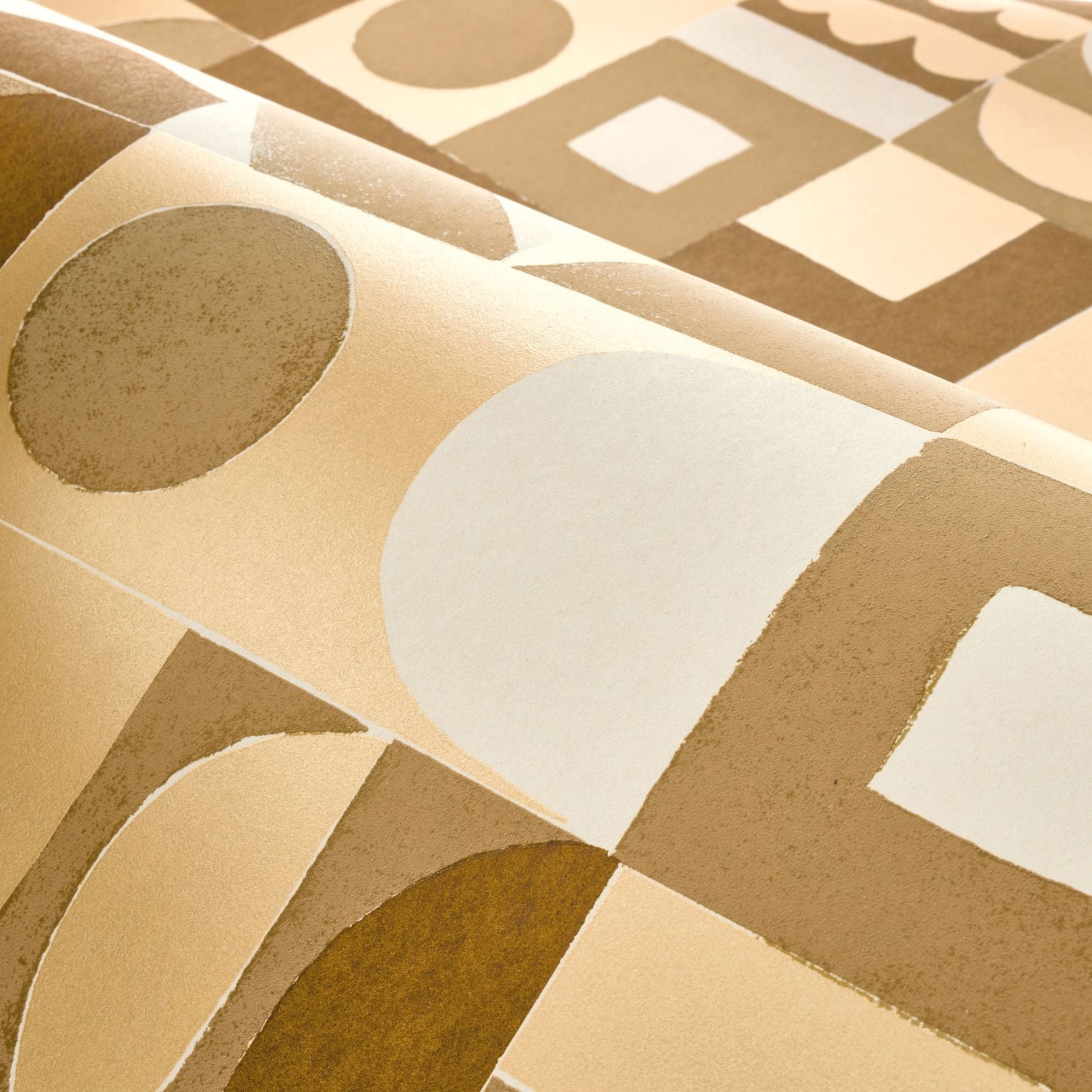 Tapeta strukturalna z geometrycznym wzorem GOURNA - OCRE/DORE brązowy ze złotym