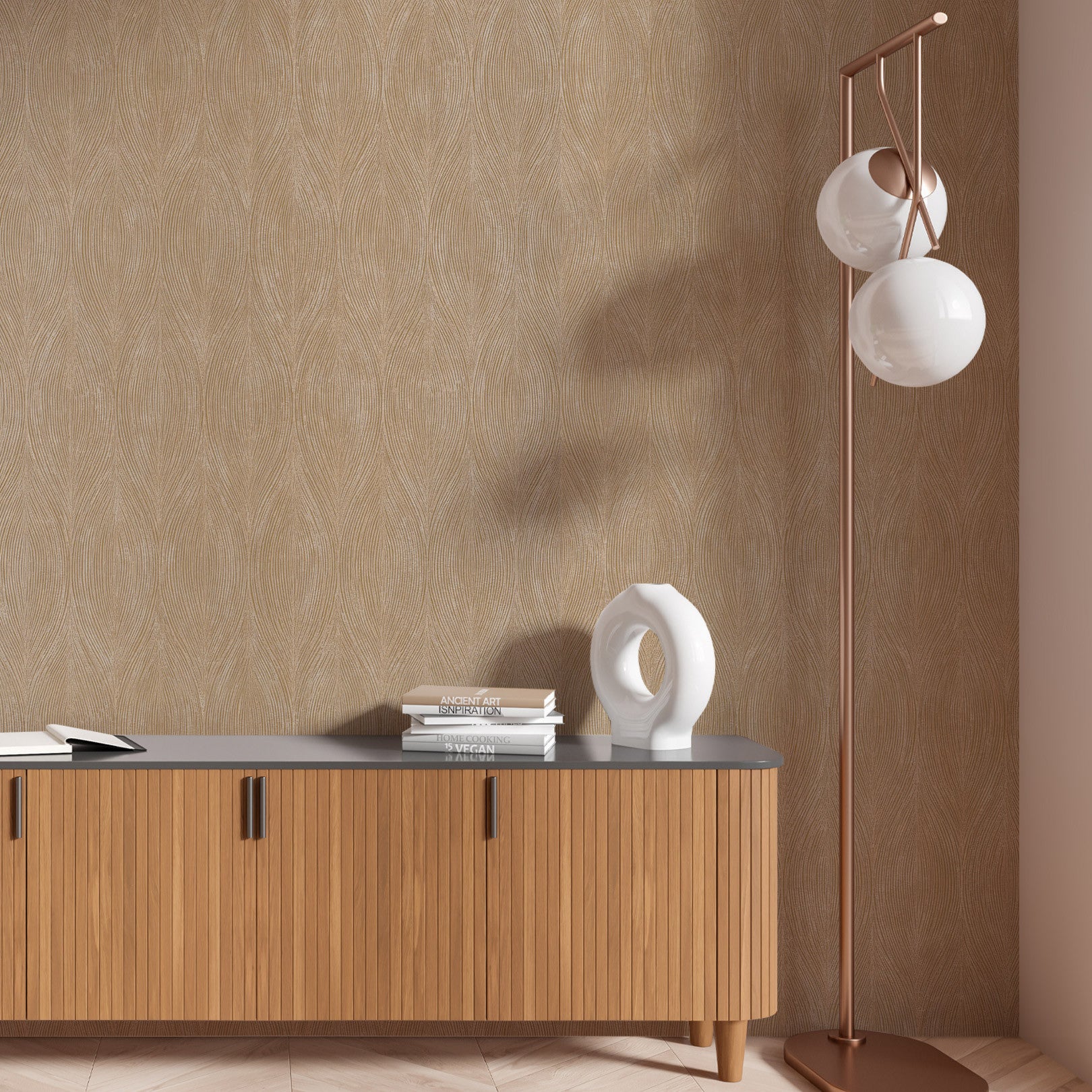 Strukturierte metallische Tapete mit abstraktem Muster KERAMOS - MARRON GLACÉ braun