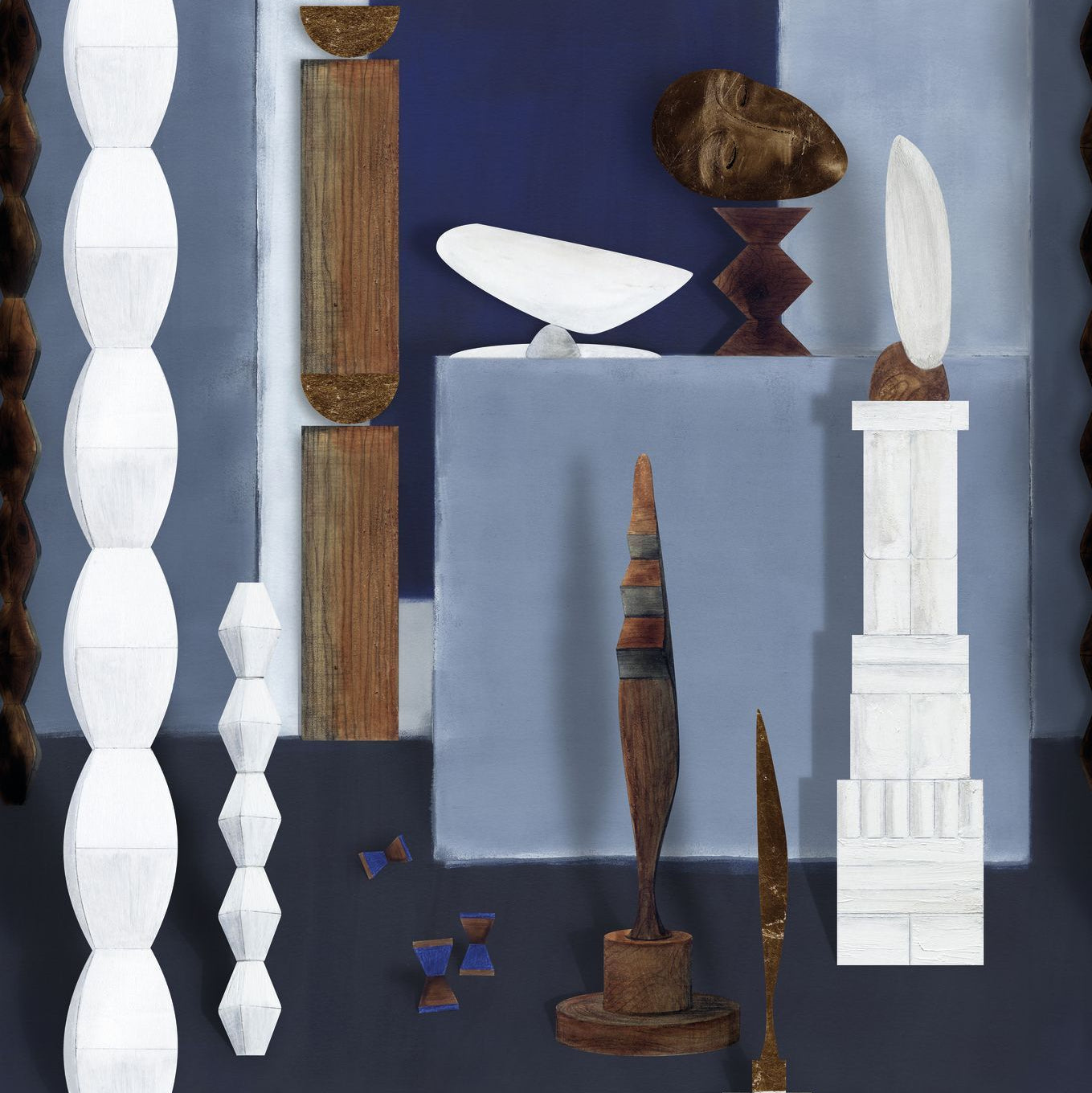 Wandbild mit künstlerischem Motiv L'ATELIER DE BRANCUSI - ÄGYPTISCHES BLAU blau mit weiß