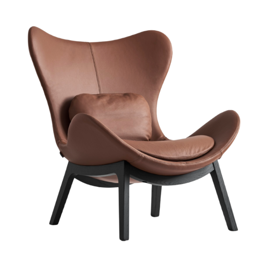 Fotel LAZY tapicerowany z czarną drewnianą podstawą