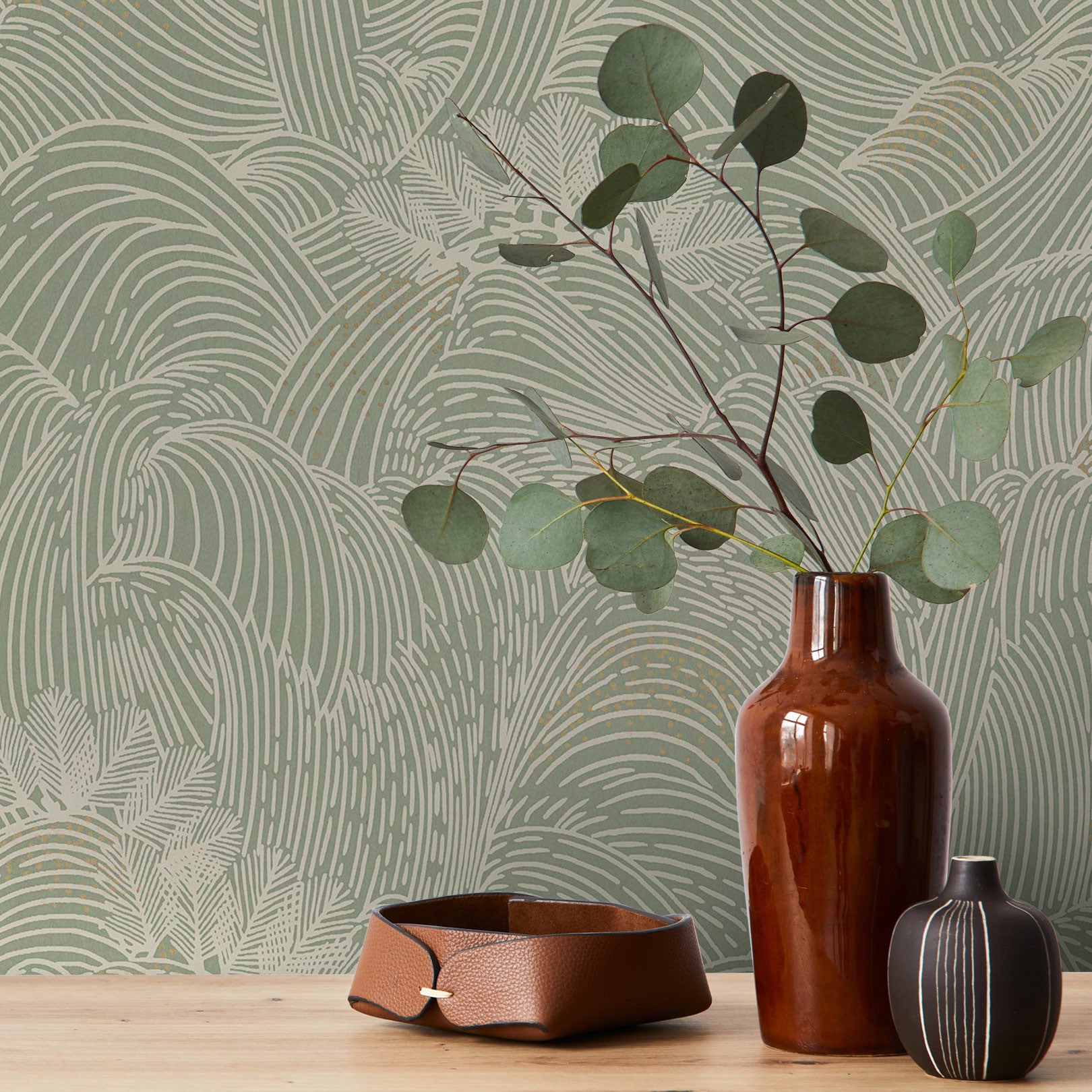 Tapeta strukturalna z abstrakcyjnym wzorem fal MARÉE HAUTE - VERT zielony