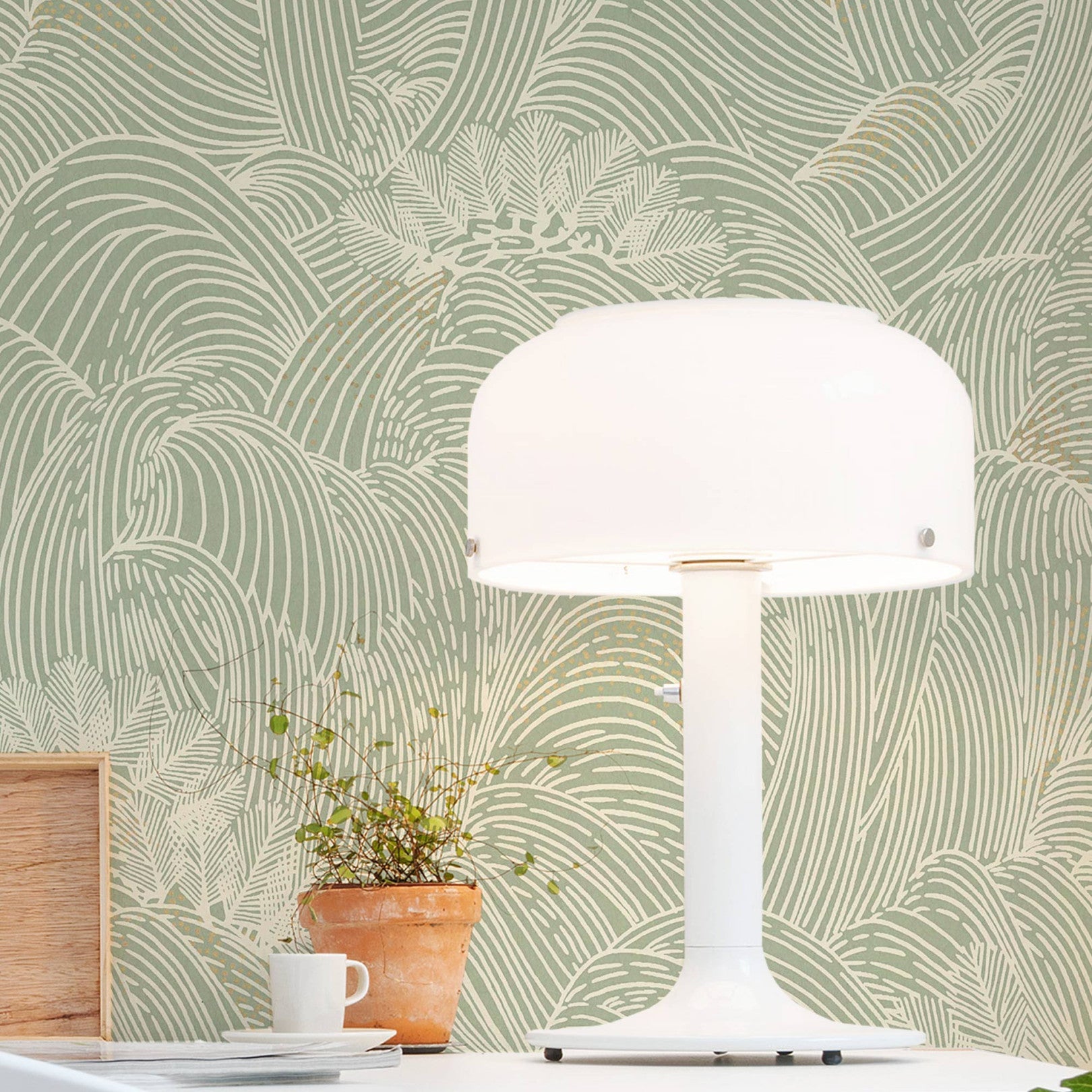 Tapeta strukturalna z abstrakcyjnym wzorem fal MARÉE HAUTE - VERT zielony