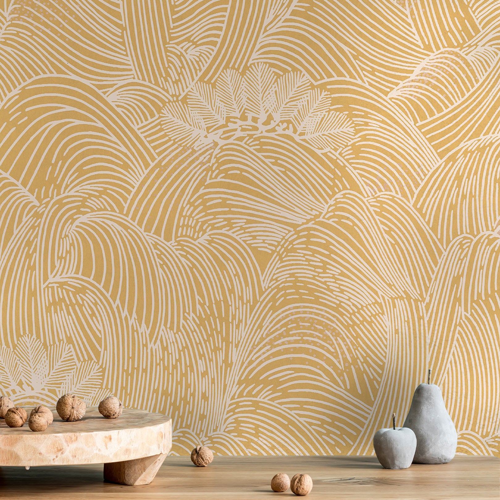 Structural wallpaper with an abstract wave pattern MARÉE HAUTE - HONEY