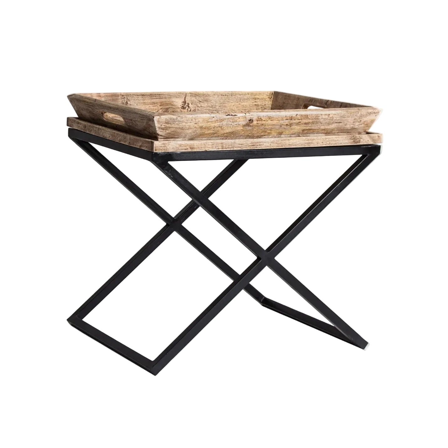 Side Table with Tray NEWAK Mango Wood with Black Metal Base