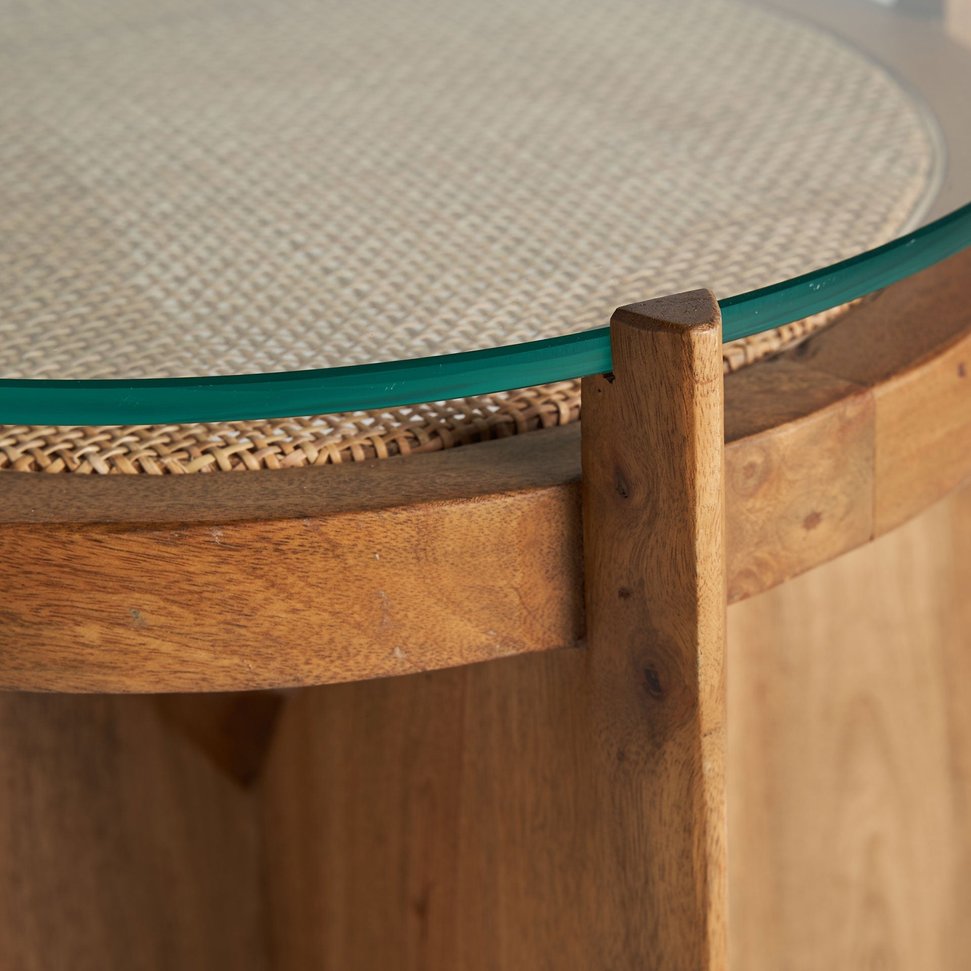 RIESA Side Table in Mango Wood with Glass Top