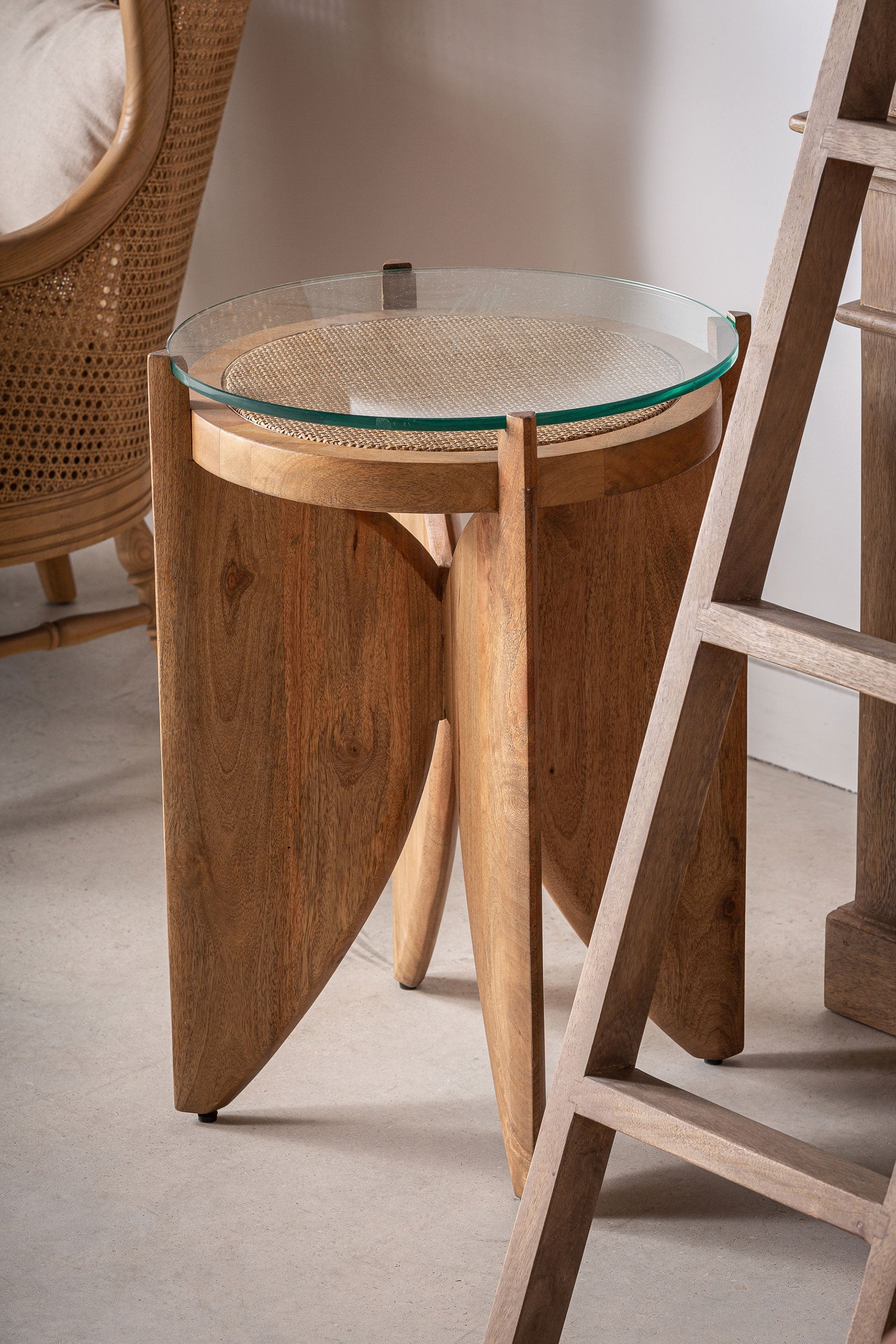 RIESA Side Table in Mango Wood with Glass Top