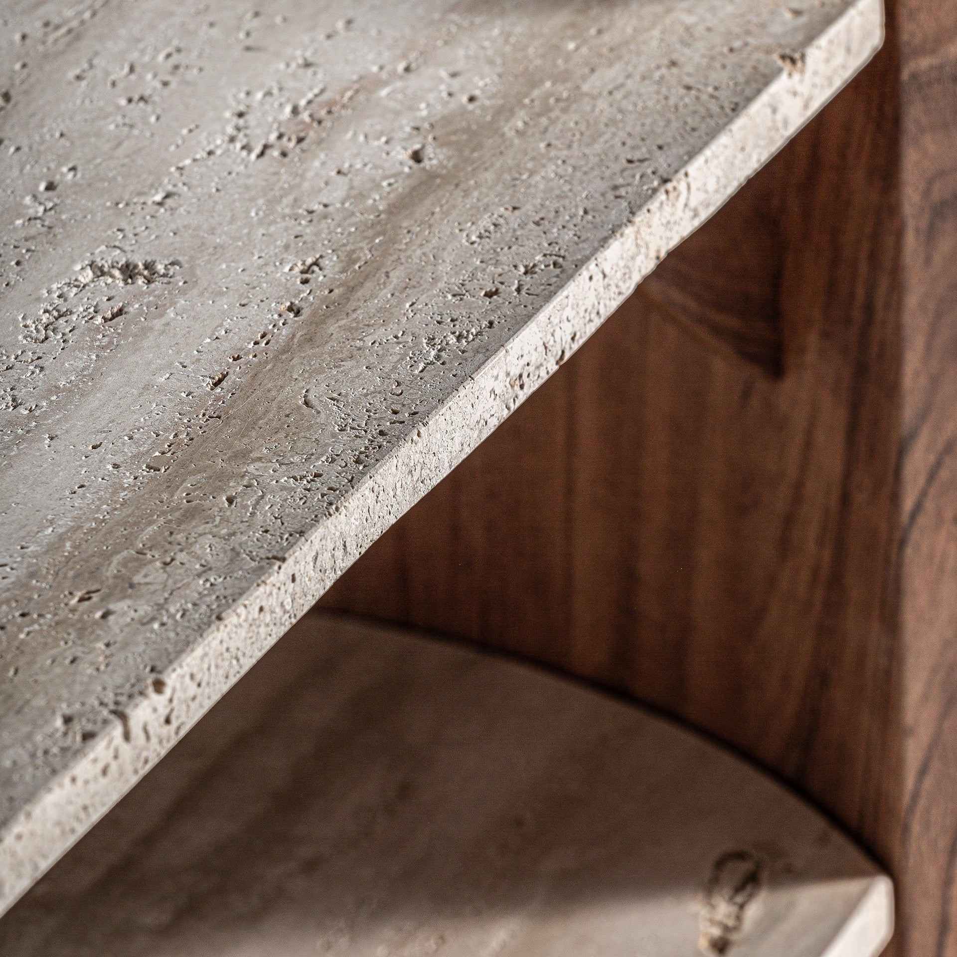 TIVOLI Side Table in Mango Wood with Travertine Top