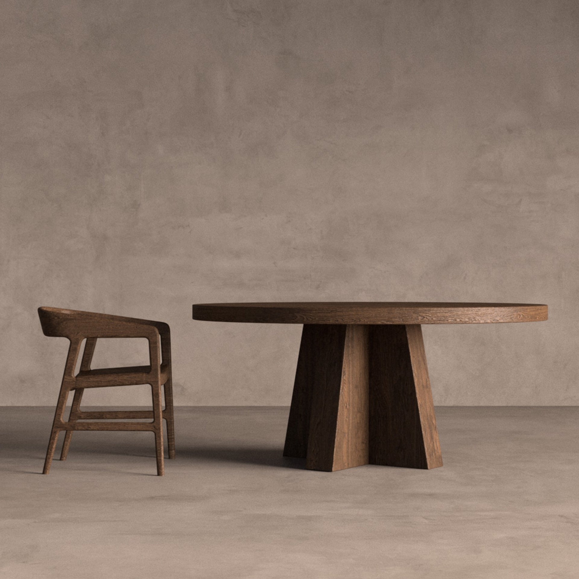 Runder Tisch BRUTALIST aus recyceltem Holz