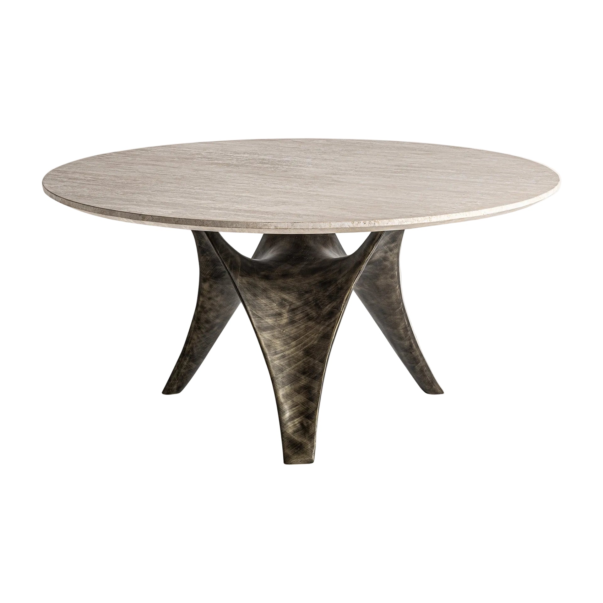 Round Table LAIZE with Travertine Top and Steel Base