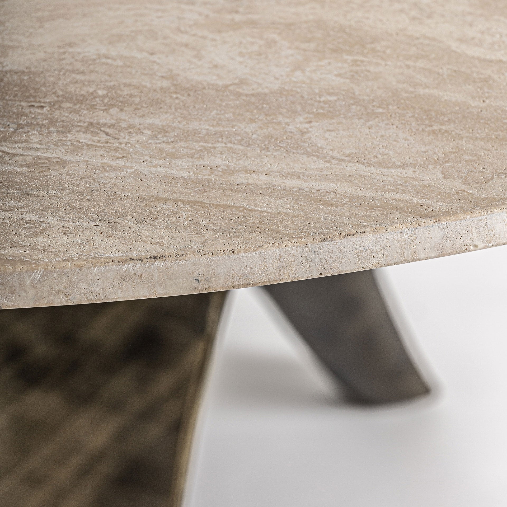 Round Table LAIZE with Travertine Top and Steel Base