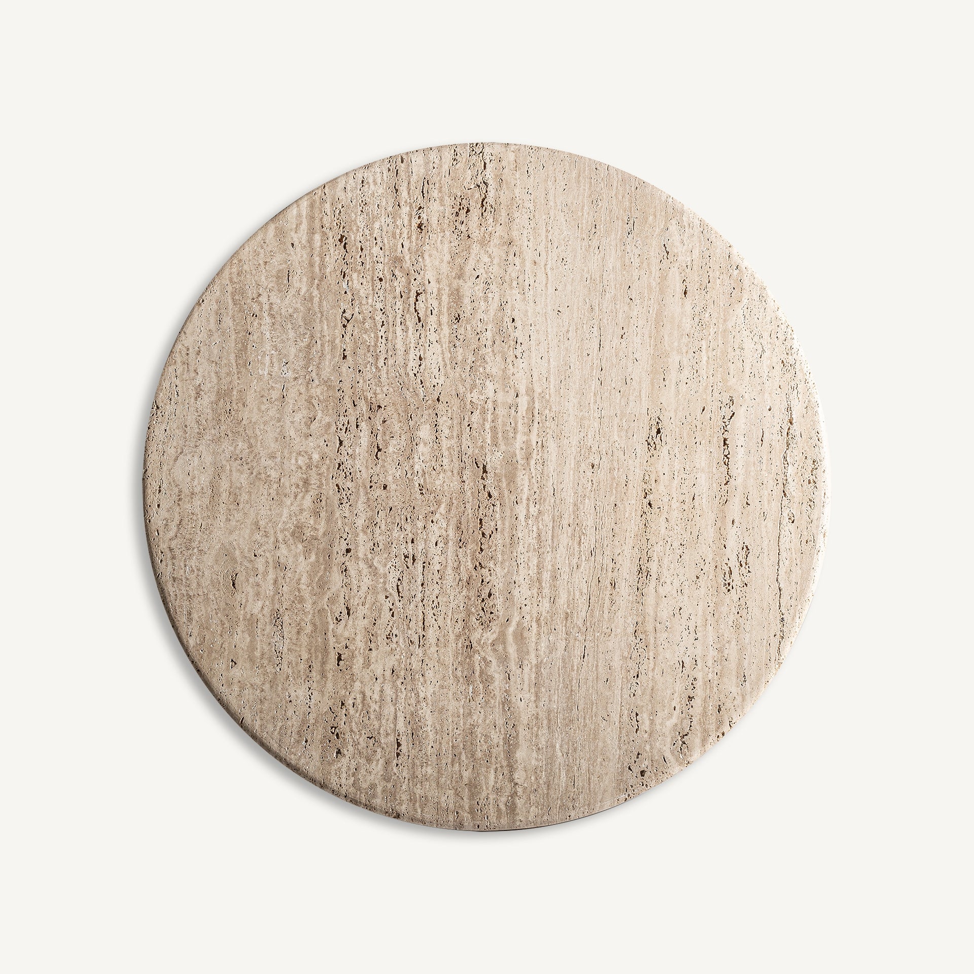 VARZI Round Table with Travertine Top and Mango Wood Base