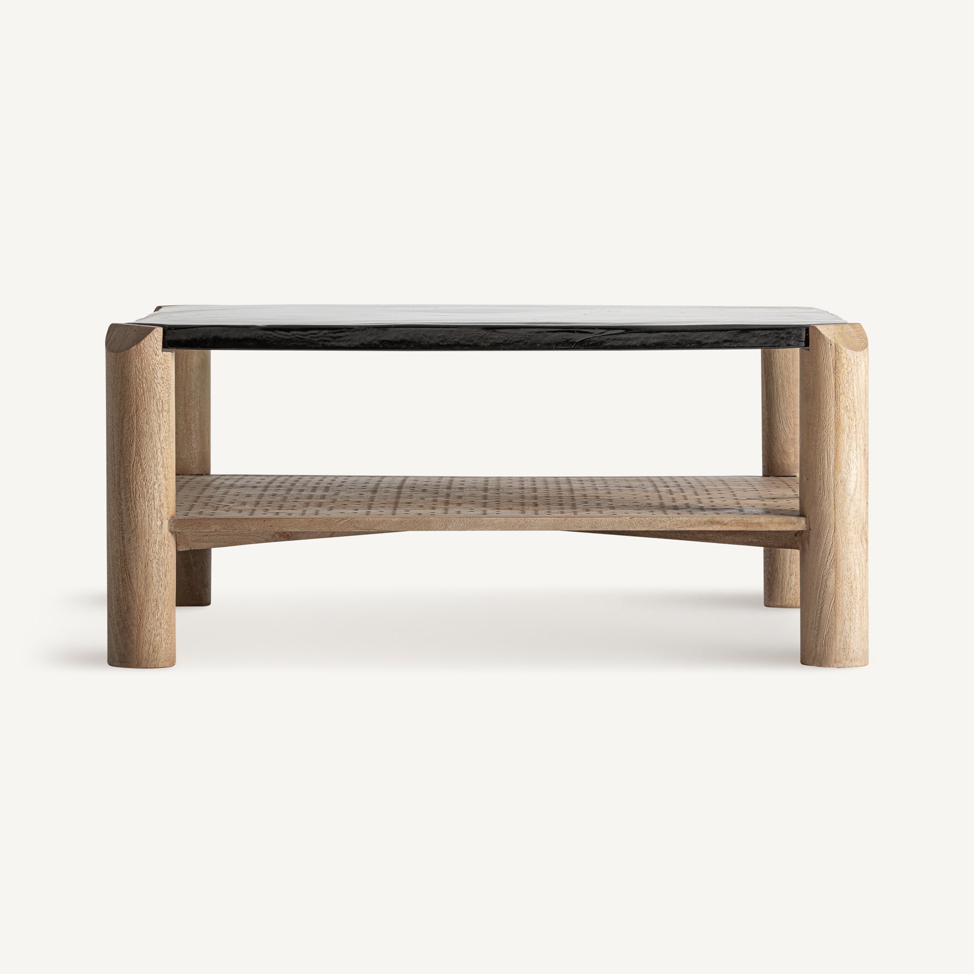 Kaffeetisch JACQUARD aus Mangoholz mit Glasplatte