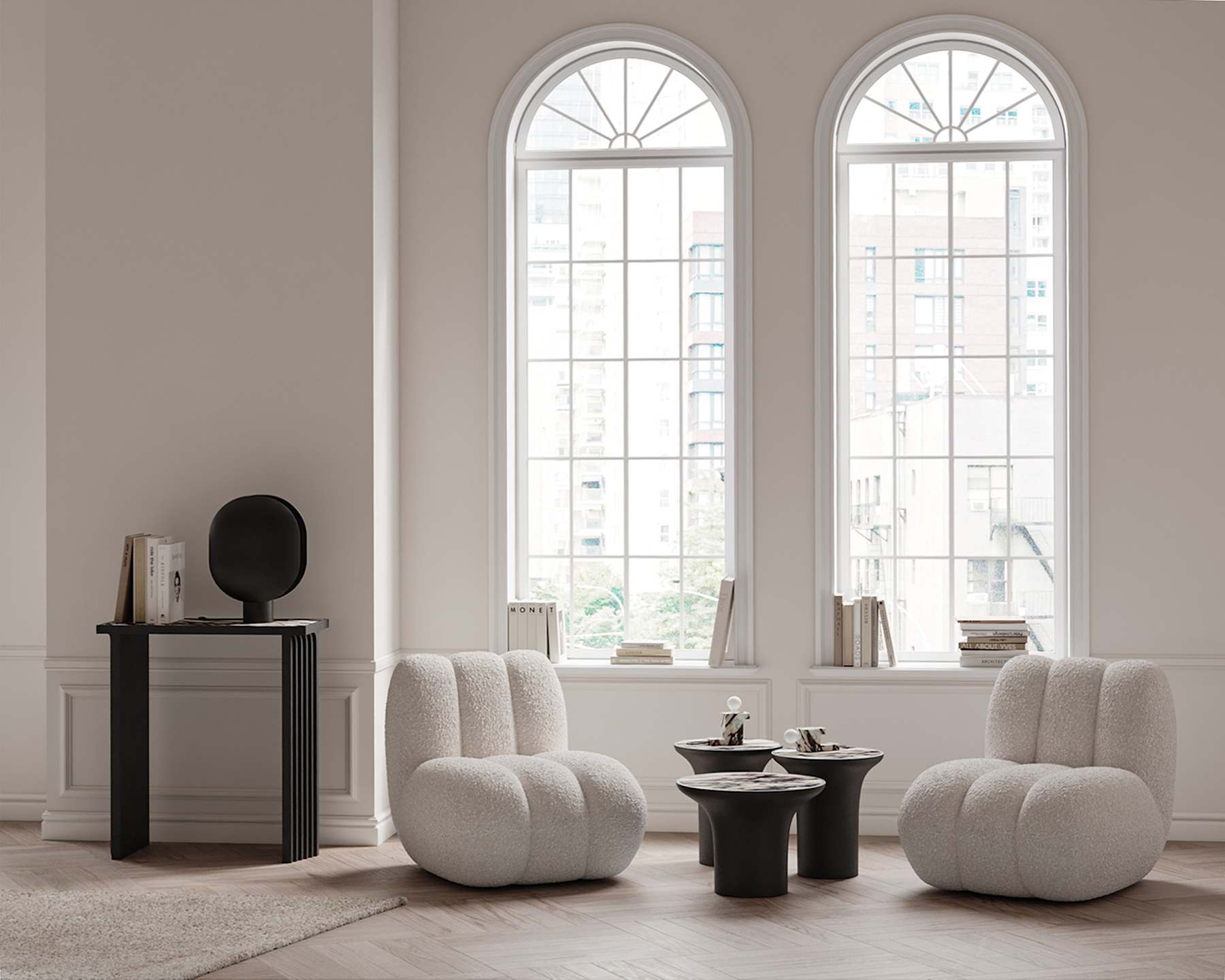 TRUMPET Beistelltisch Beton mit Marmor 