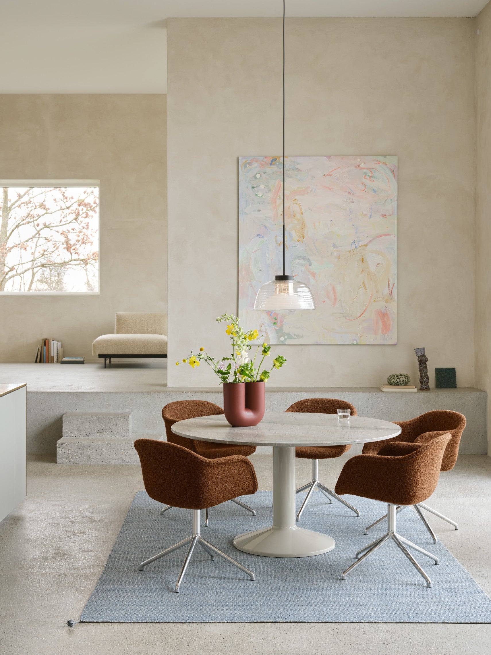 Round Table MIDST Gray Marble with Gray Base