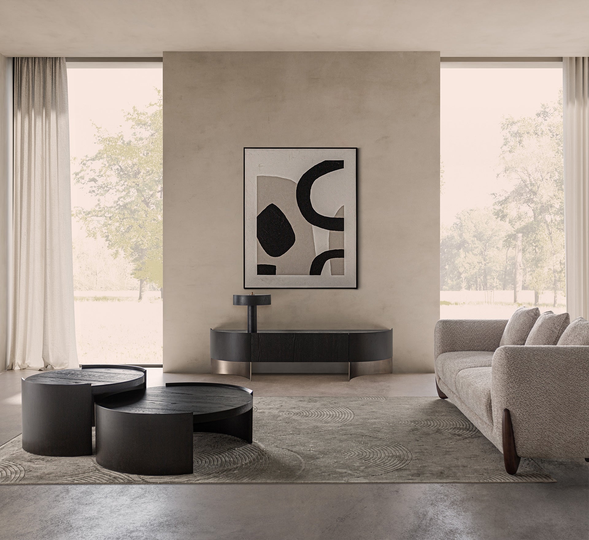 Szafka RTV NEUVIC ciemny fornir dębowy ze złotą podstawą