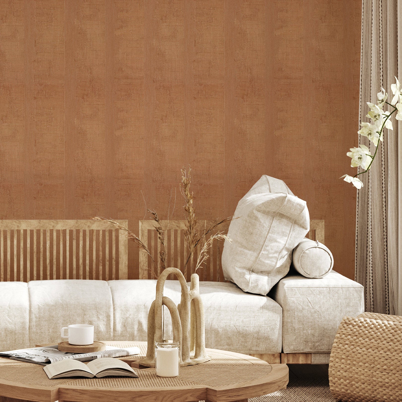 Tapeta strukturalna z metalicznymi refleksami NÉRIKOMI - CUIVRE miedziany