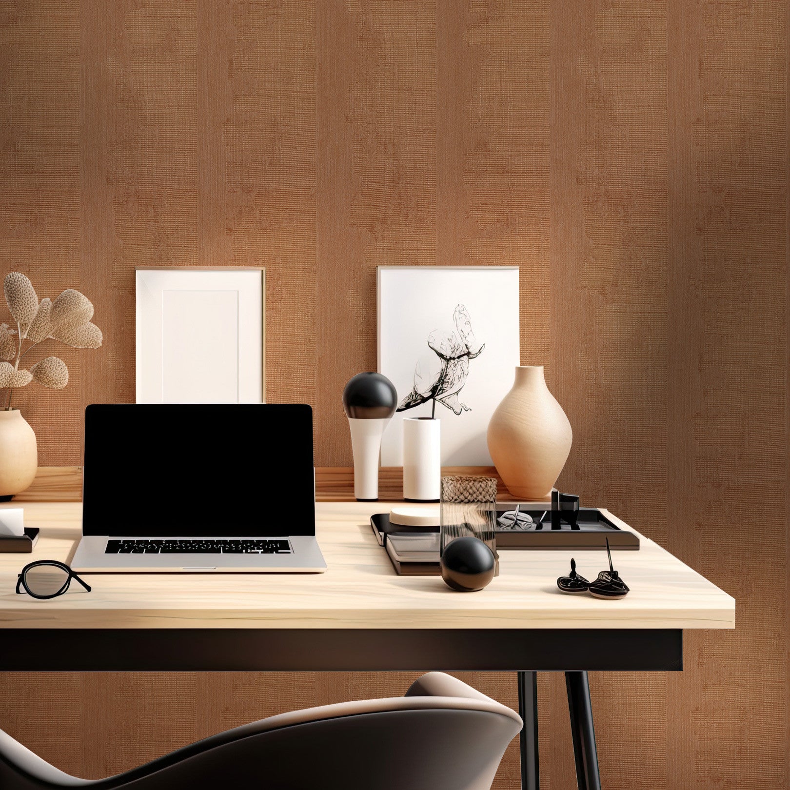 Tapeta strukturalna z metalicznymi refleksami NÉRIKOMI - CUIVRE miedziany