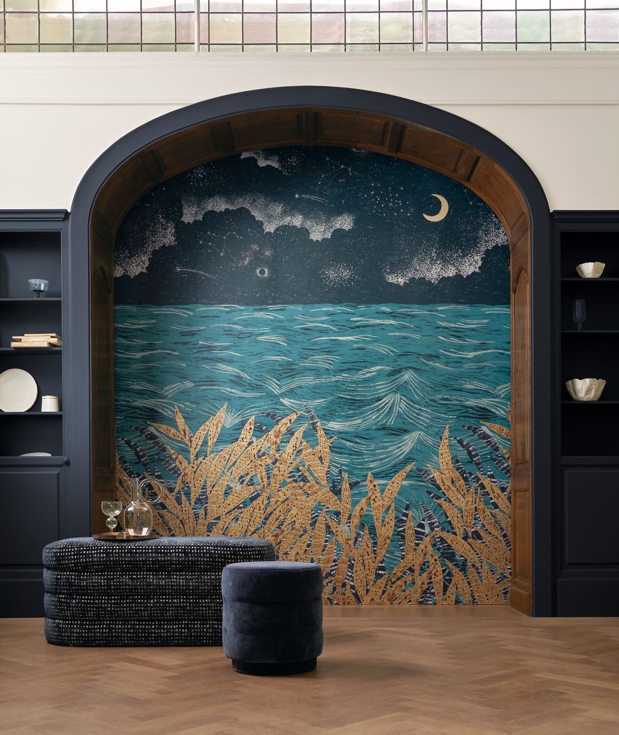 Wandbild mit maritimem Landschaftsmotiv CALLISTO - MARINE/DORE granatblau mit beige
