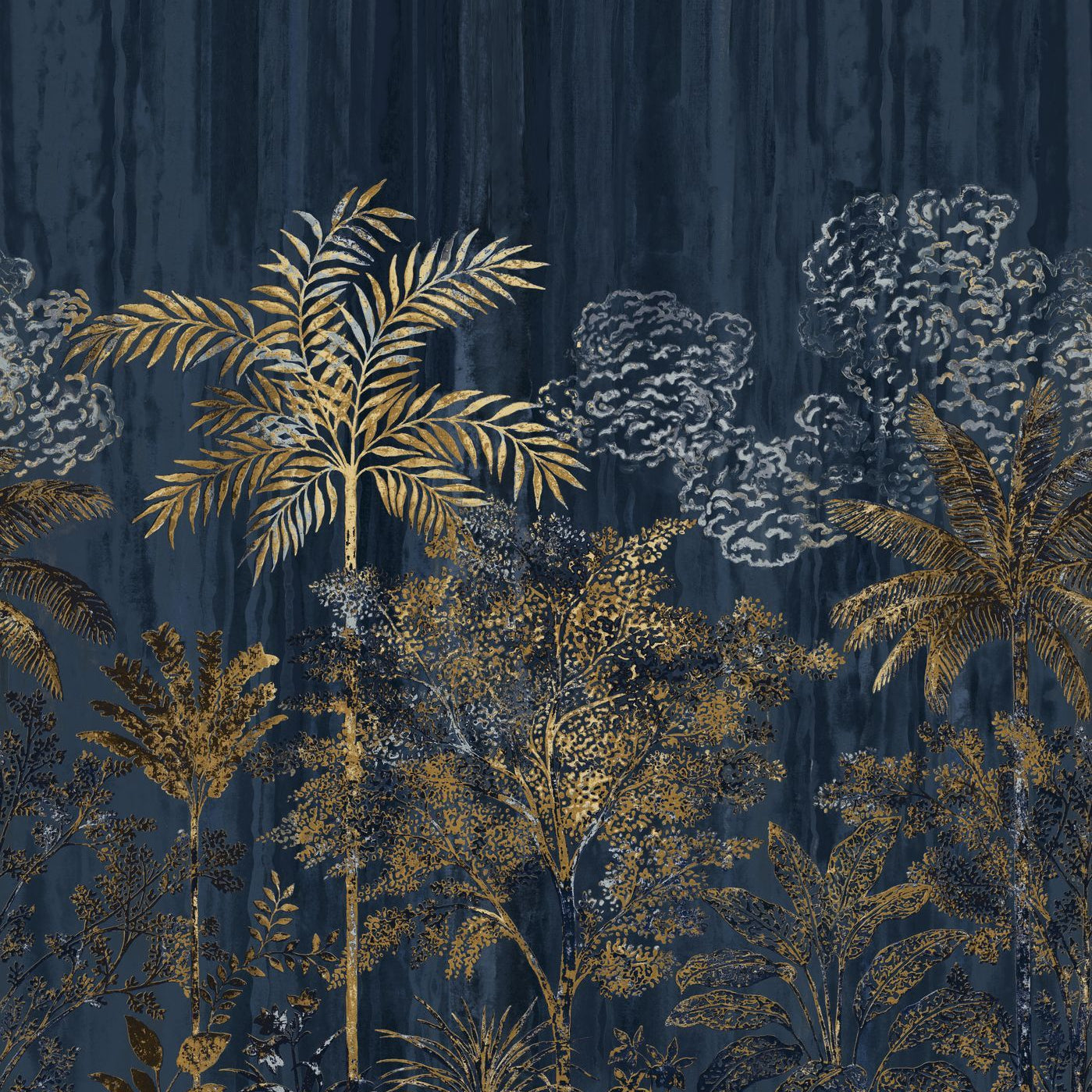 Wandbild mit Pflanzenmotiv Palme SIWA - MARINE/DORÉ marineblau mit Gold