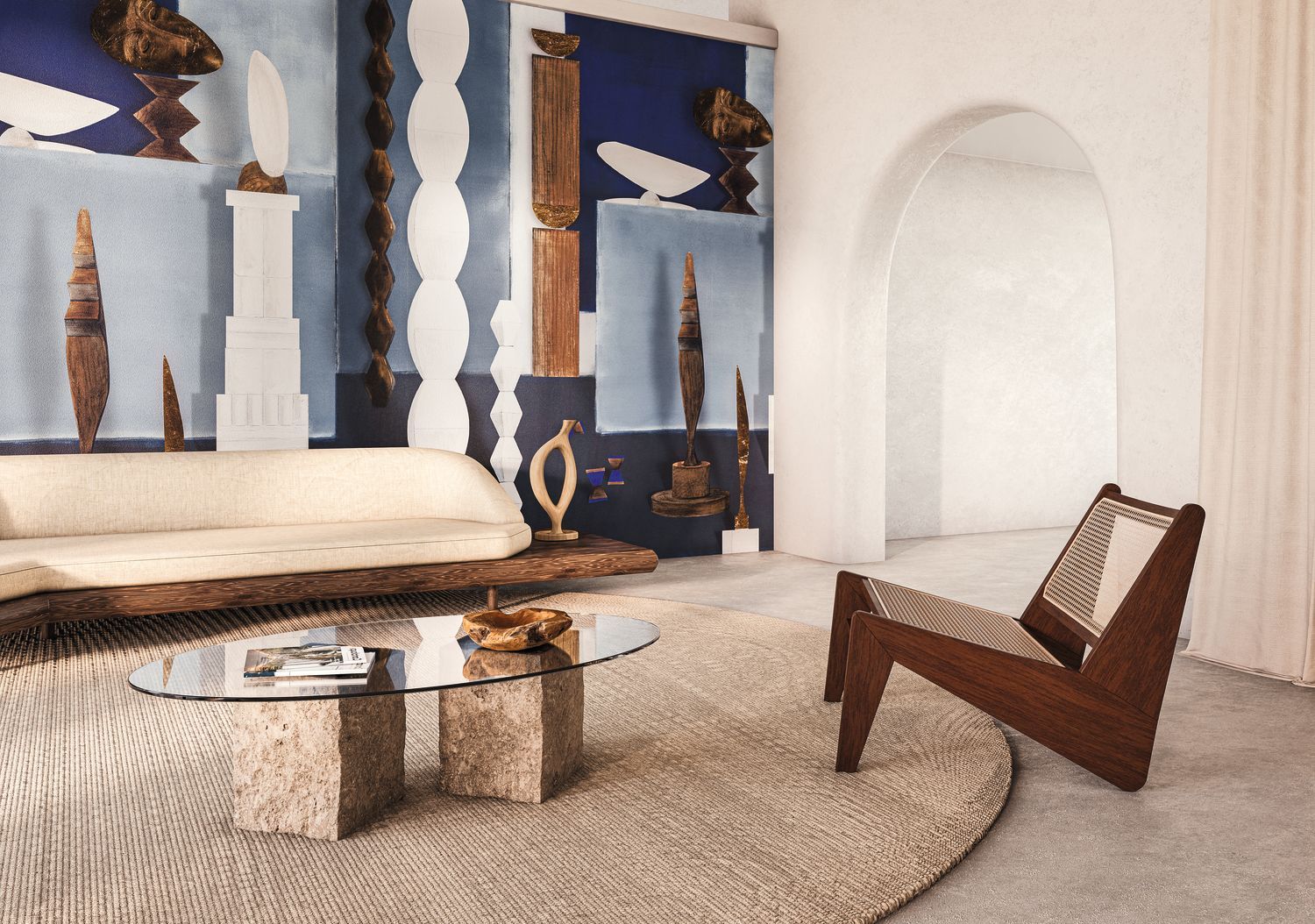 Wandbild mit künstlerischem Motiv L'ATELIER DE BRANCUSI - ÄGYPTISCHES BLAU blau mit weiß