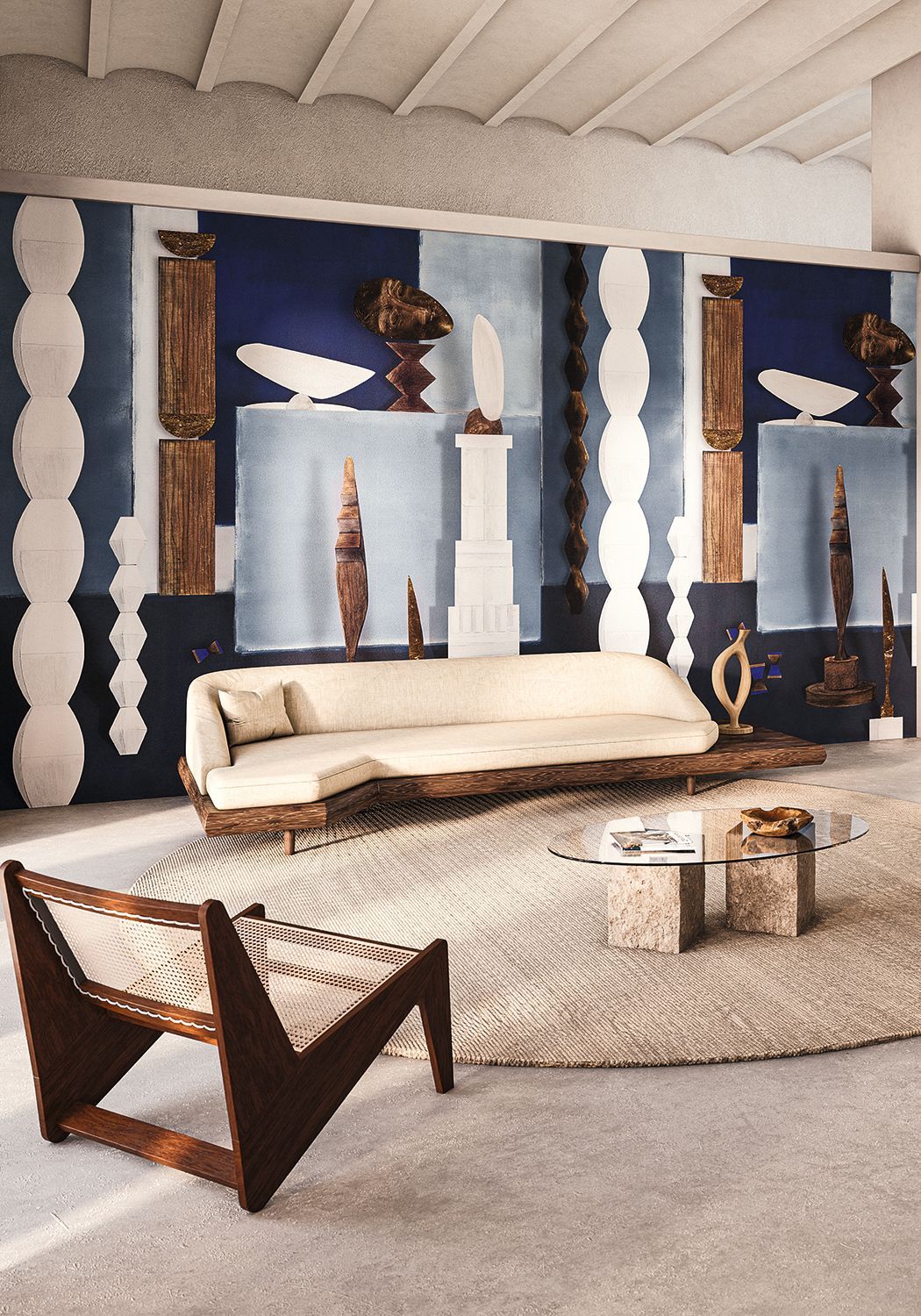 Wandbild mit künstlerischem Motiv L'ATELIER DE BRANCUSI - ÄGYPTISCHES BLAU blau mit weiß