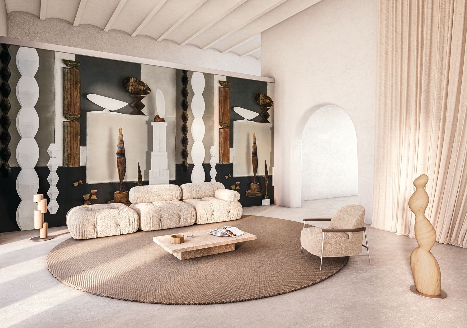 Mural with artistic motif L'ATELIER DE BRANCUSI - GREGE brown with white