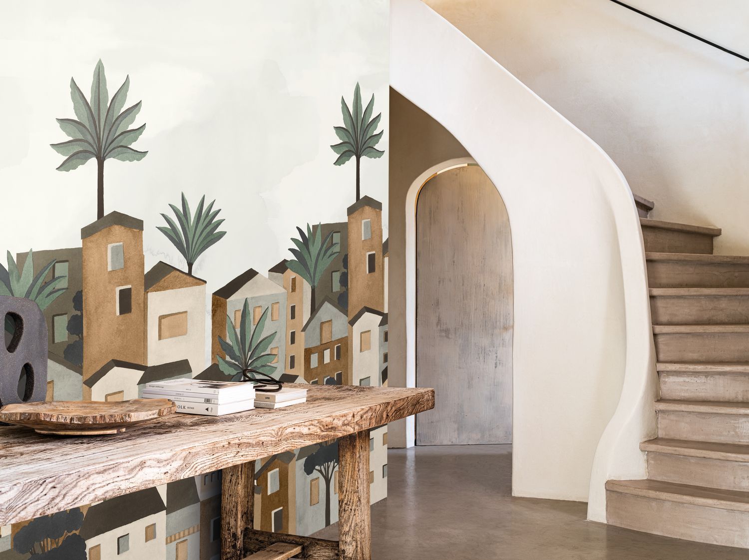 Wandbild mit Stadtlandschaft der Gebäude VILA VIELA INT - GRIS/MORDORÉ grau mit braun