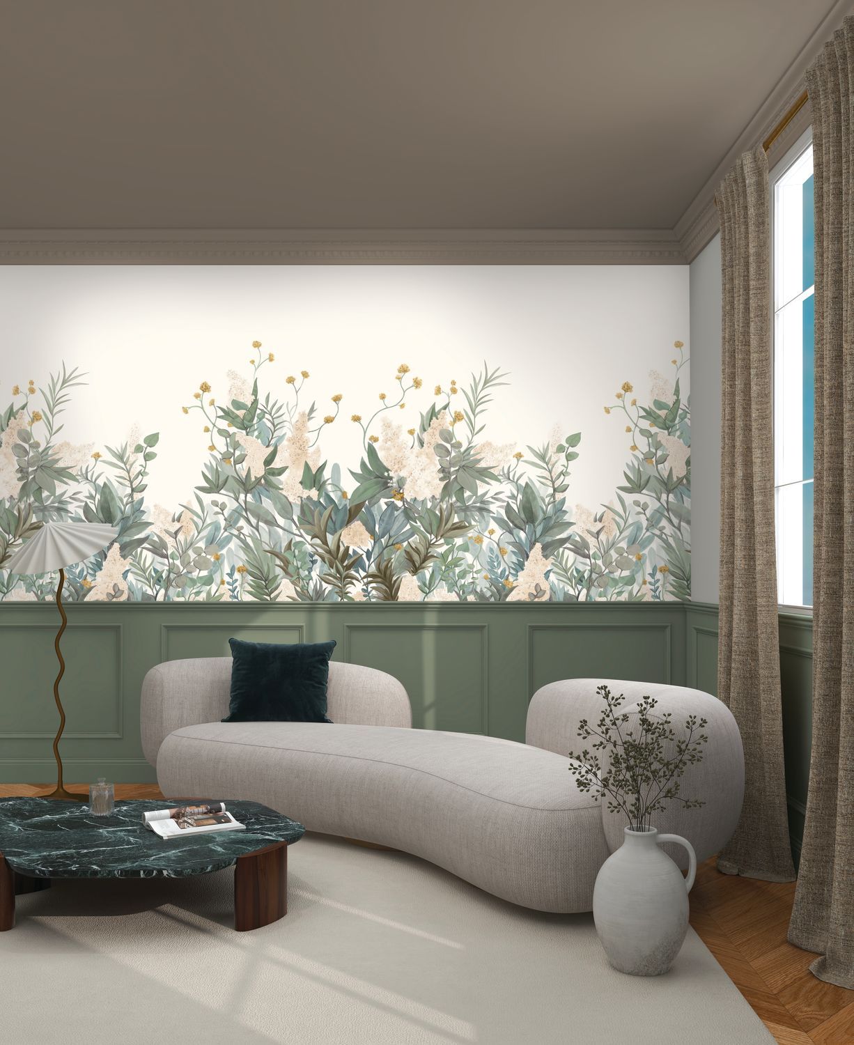 Mural WISTERIA zielony z niebieskim