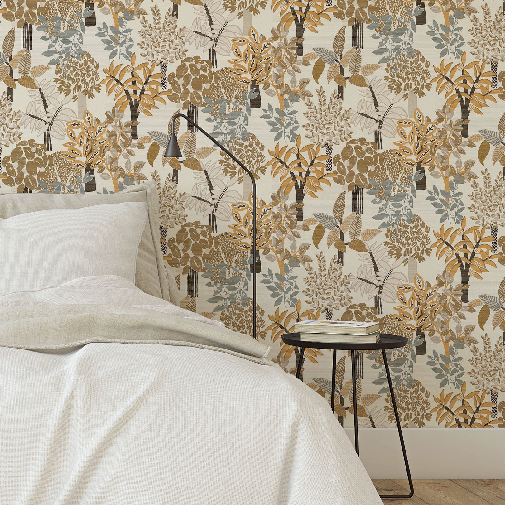 Structural wallpaper with a botanical motif PERADENIYA - WHITE/BROWN