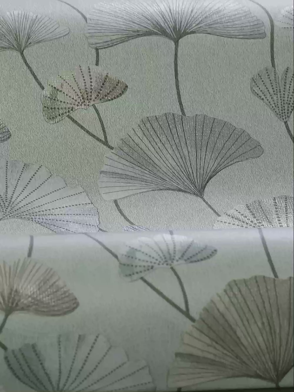 SOPHIA Structural Wallpaper with Plant Motif in Muted Green