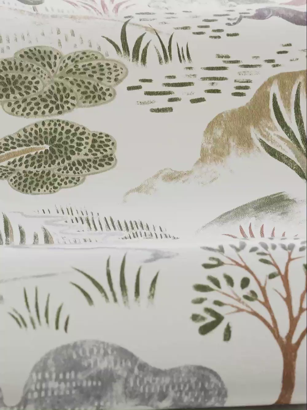 Tapeta z motywem krajobrazu roślinnego DIANA biały z zielonym