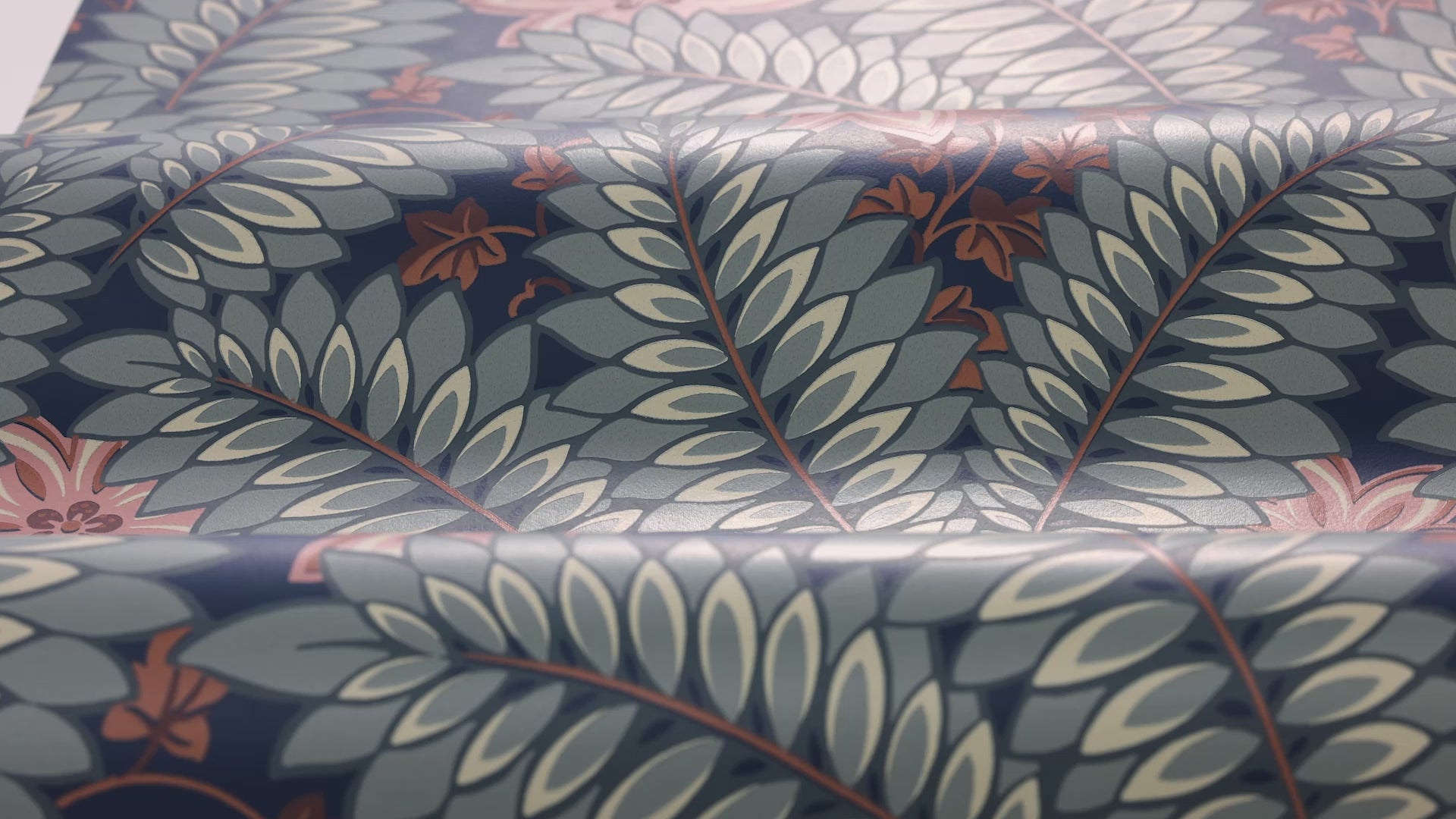 Hidden Ivy Blue and Green Leaf Pattern Wallpaper
