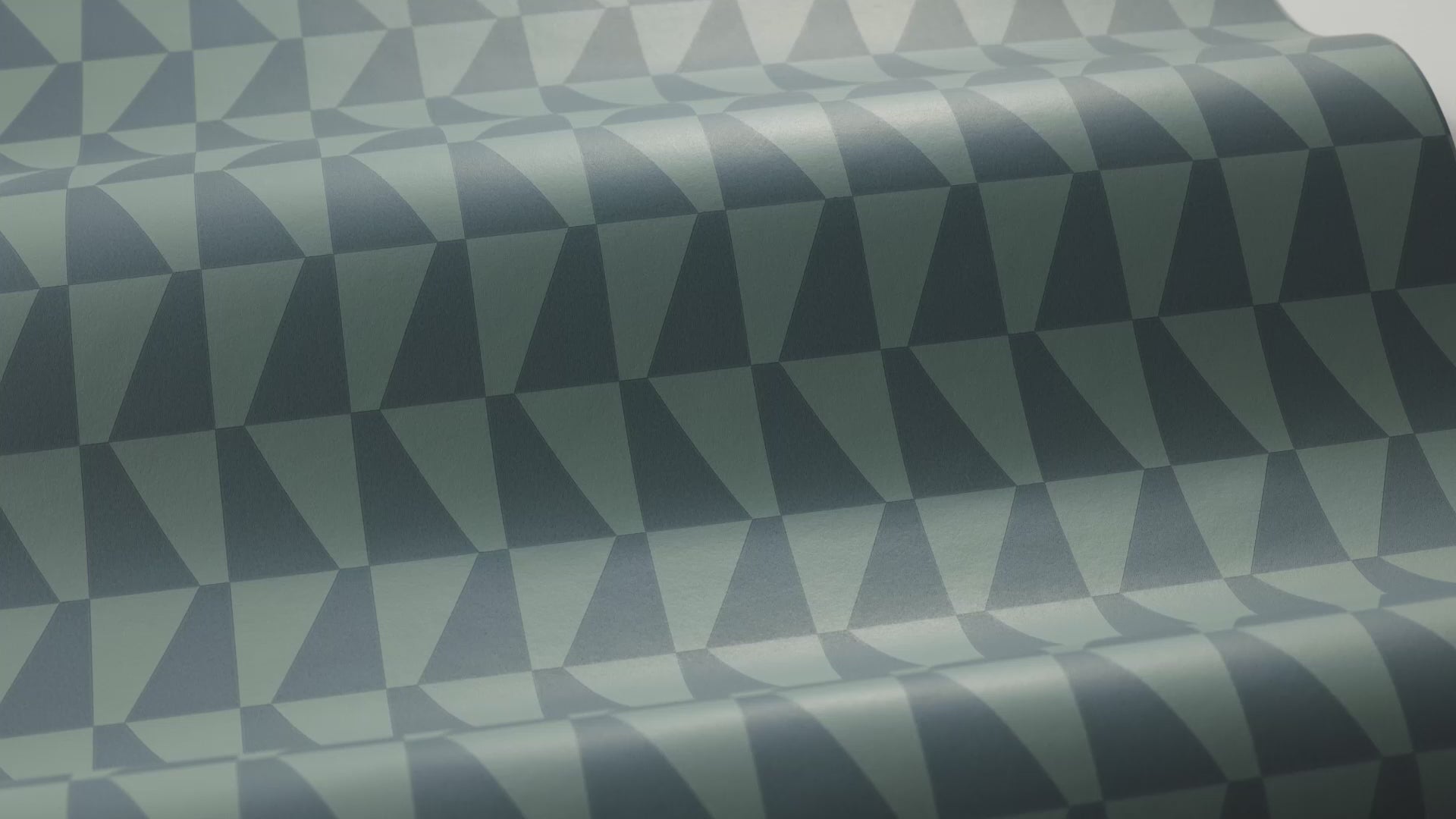 Non-woven paper wallpaper with geometric pattern TRAPEZ blue with green
