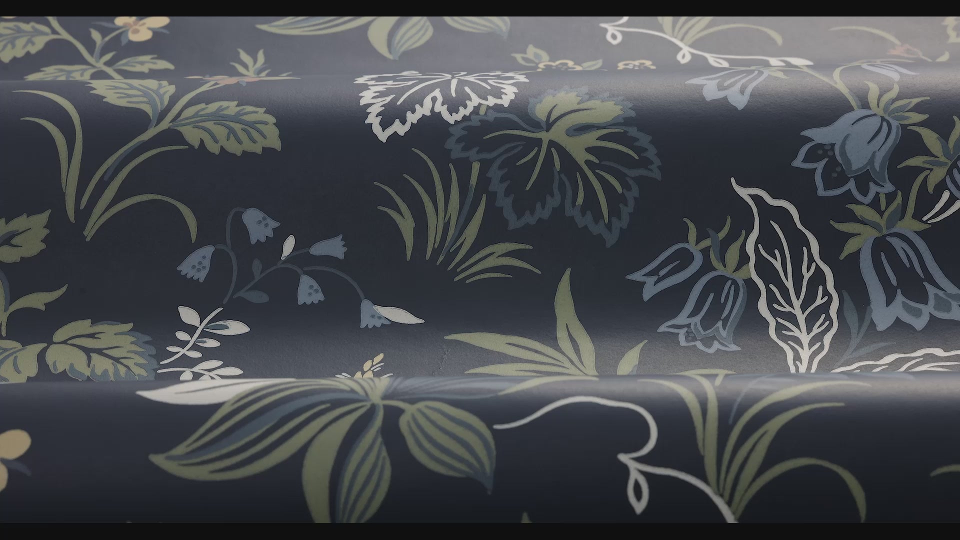 Folklore Blue and Green Floral Pattern Wallpaper