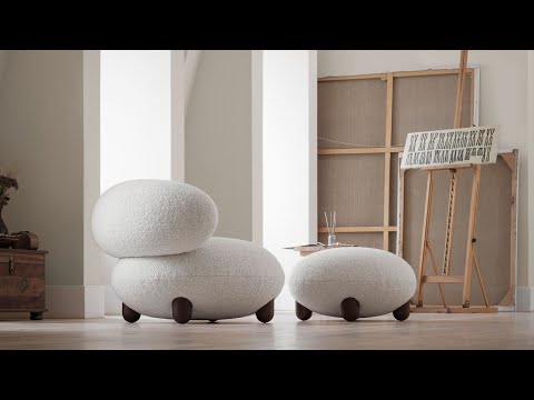 Upholstered FLOCK Armchair with Wooden Base