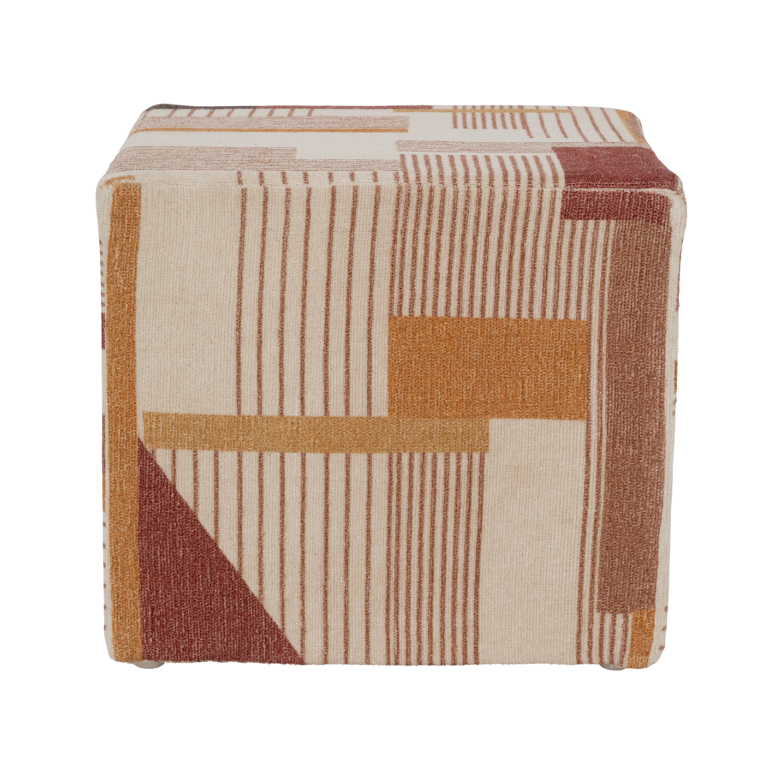 Pouf LILLE beige mit orangefarbenem Muster
