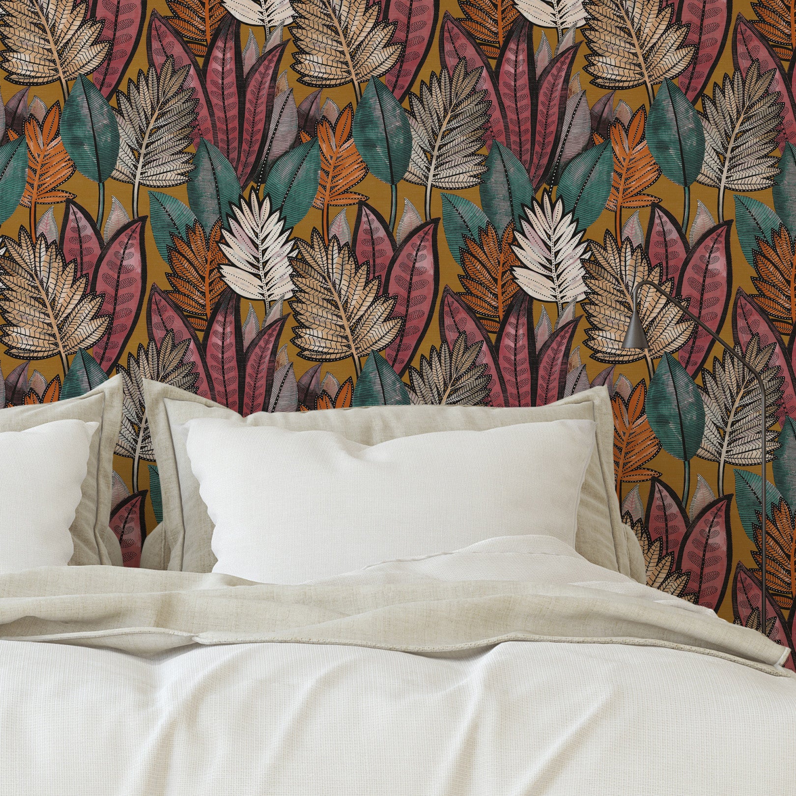 Tapeta strukturalna z motywem roślinnym SABAL - TABAC/CELADON brązowy z seledynowym