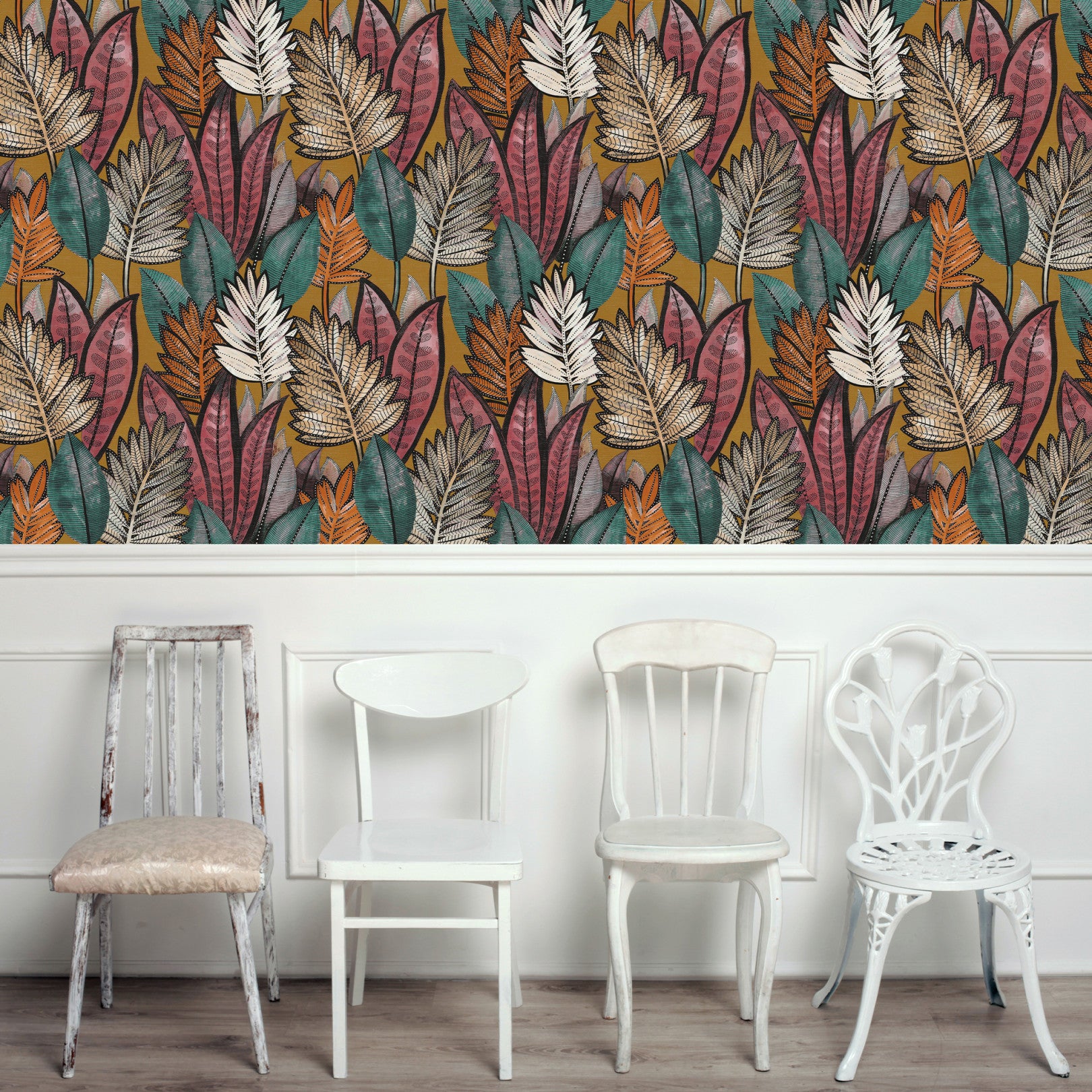 SABAL Structural Wallpaper with Plant Motif - SAFFRON