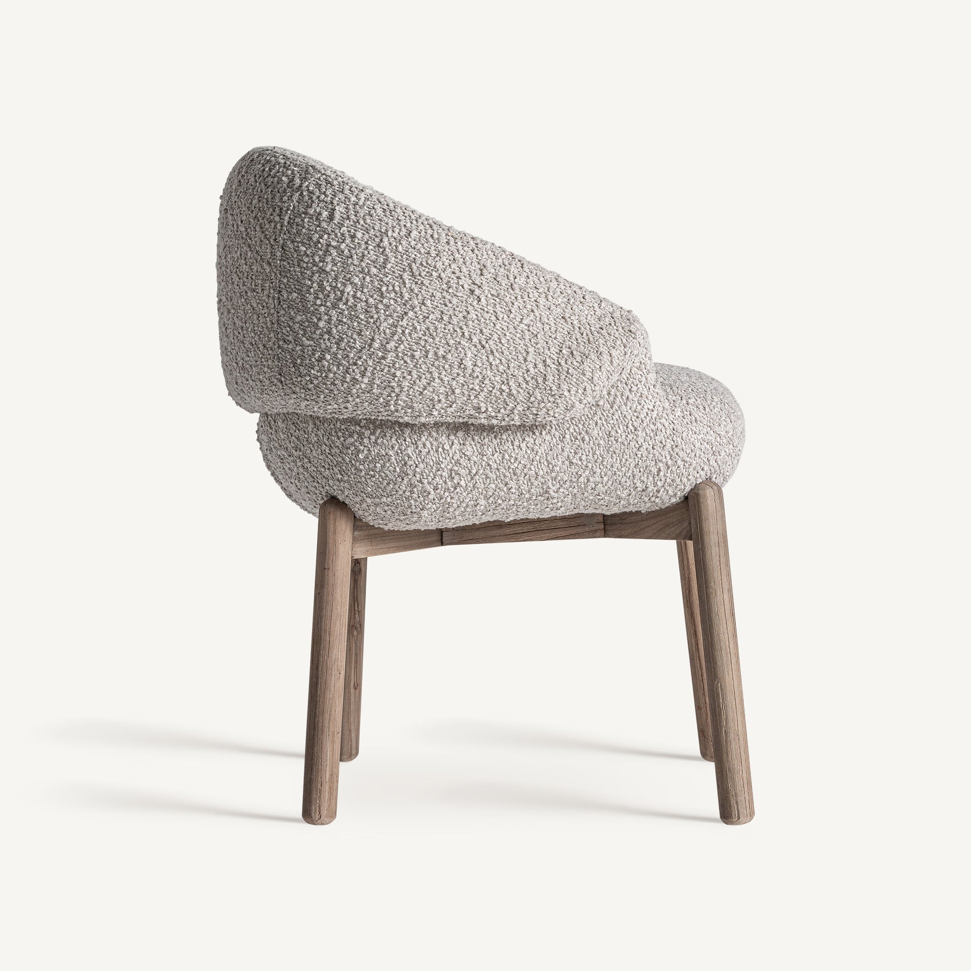 Krzesło z podłokietnikami JACQUARD szarobeżowy boucle z drewnianą podstawą