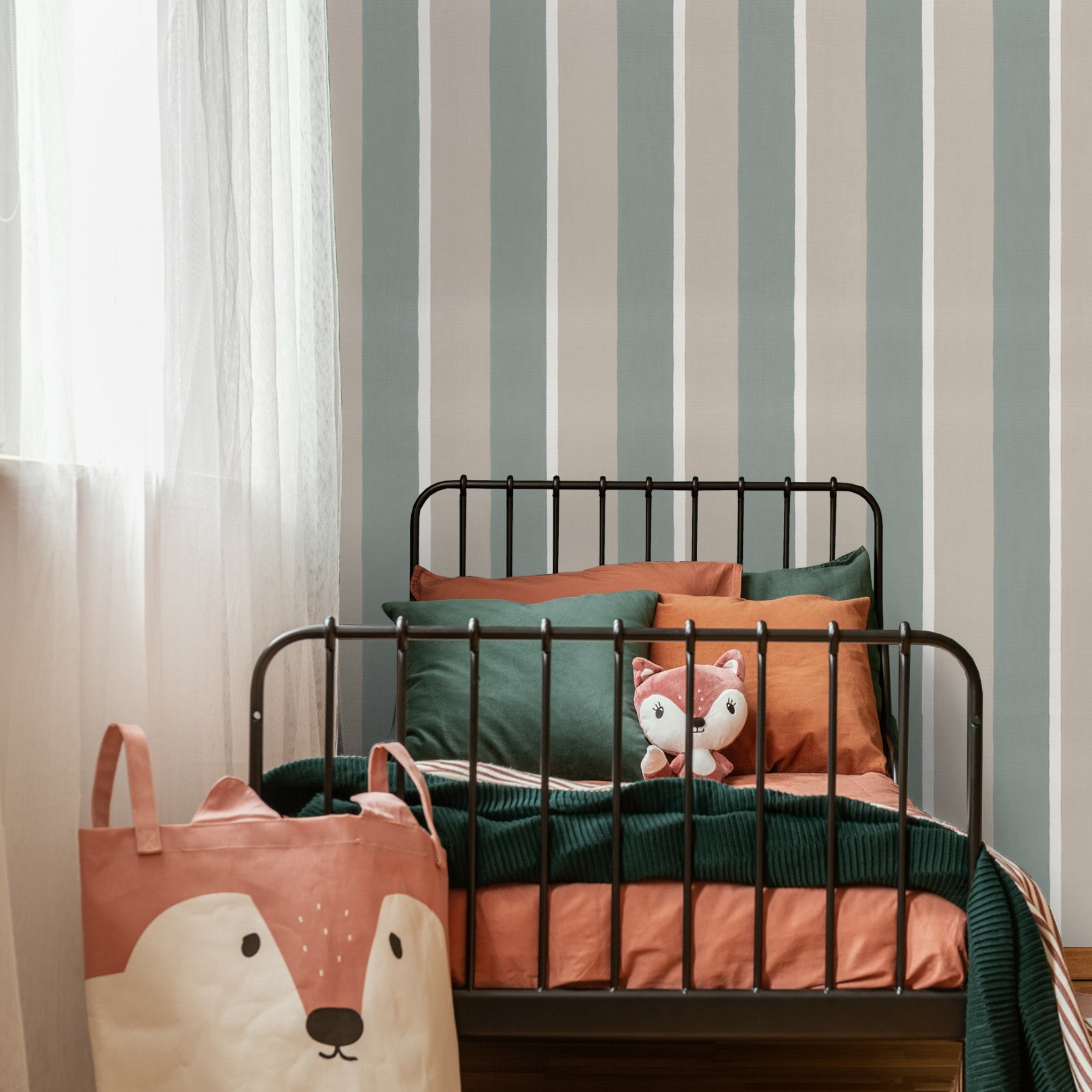 Structural wallpaper imitating striped canvas SINOPIA - GRÈGE/VERT DE GRIS green with brown