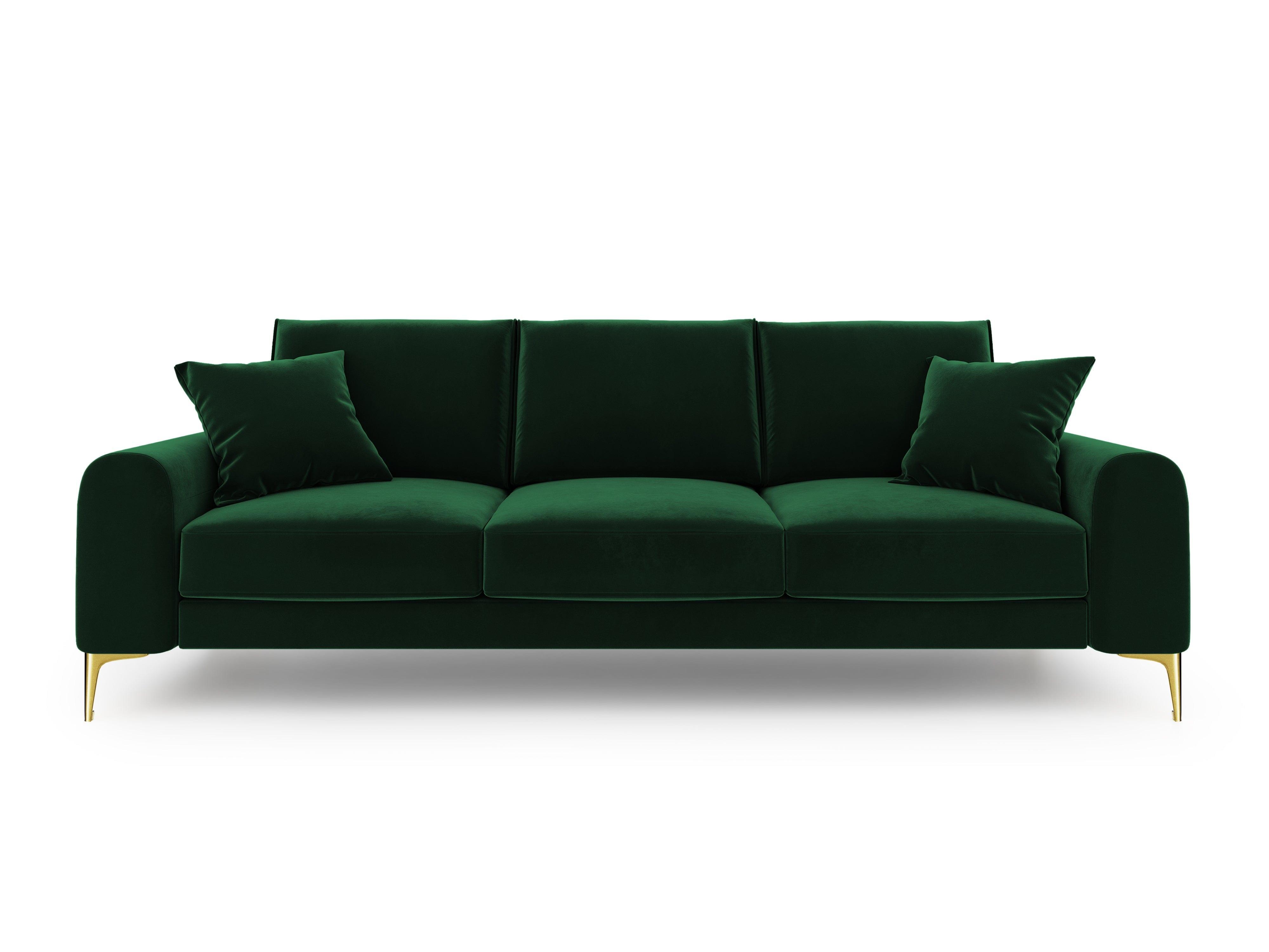 Sofa aksamitna 3-osobowa MADARA butelkowa zieleń ze złotą podstawą Mazzini Sofas    Eye on Design
