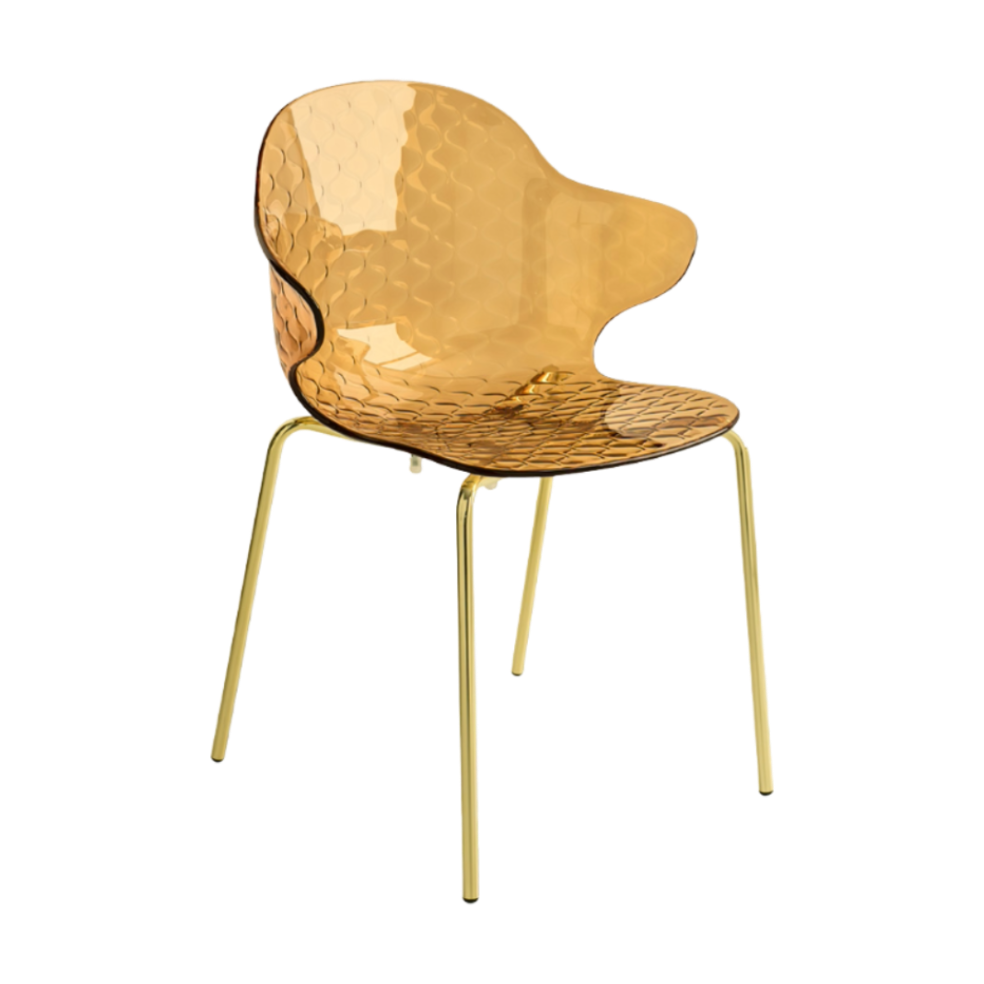 Stuhl SAINT TROPEZ mit braunem Sitz und goldener Metallbasis