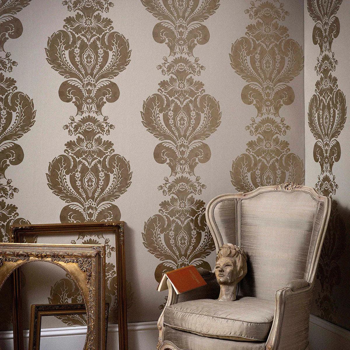 Metallic wallpaper with ornaments ALBEMARLE - Metallic bronze Baudelaire on black