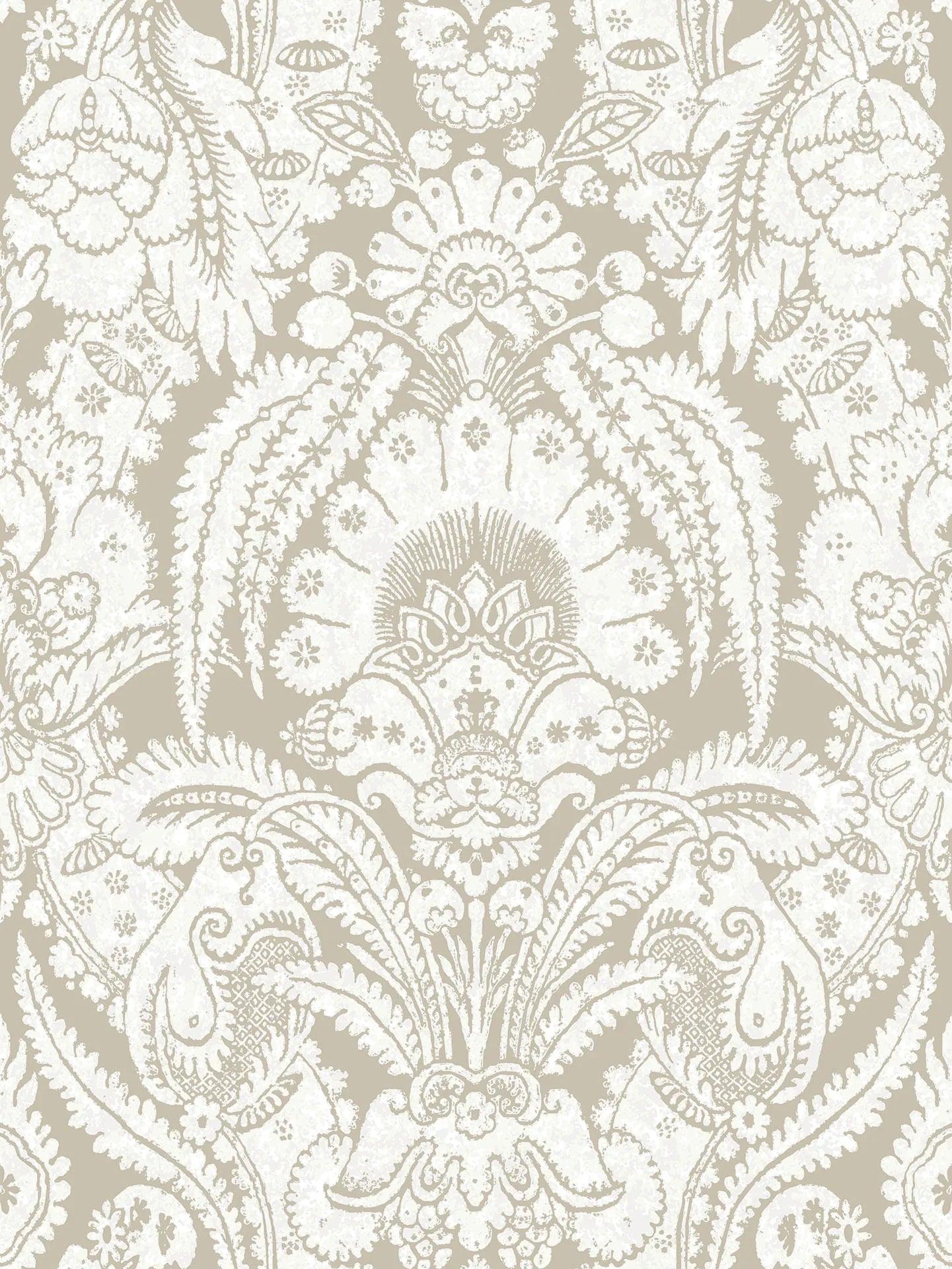 Plant-themed wallpaper with ornaments ALBEMARLE - Chatterton white on dark beige